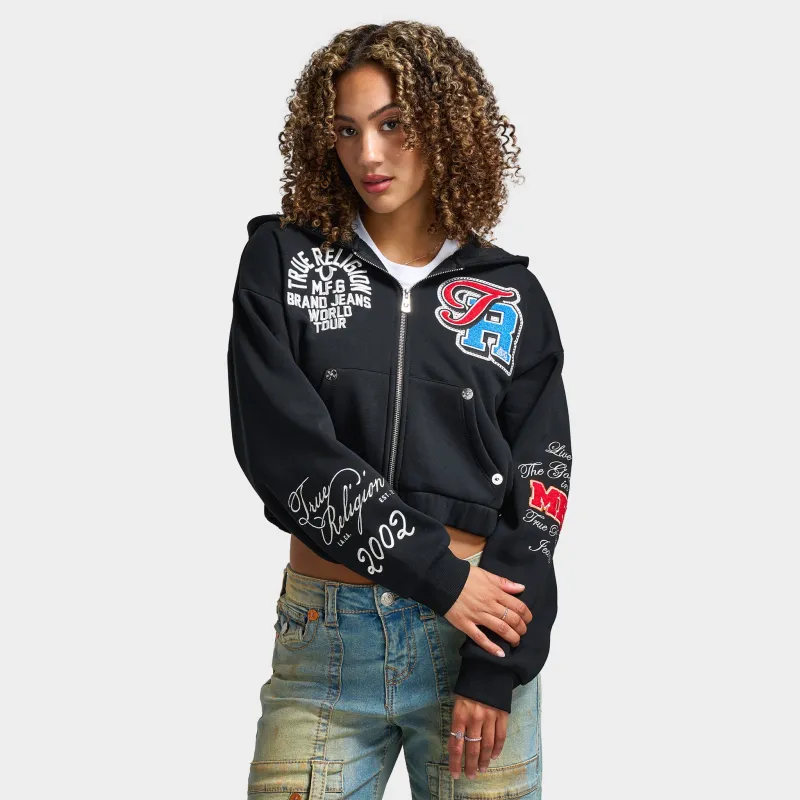 True Religion Women's Crystal Patched Zip Hoodie / Jet Black made by True Religion