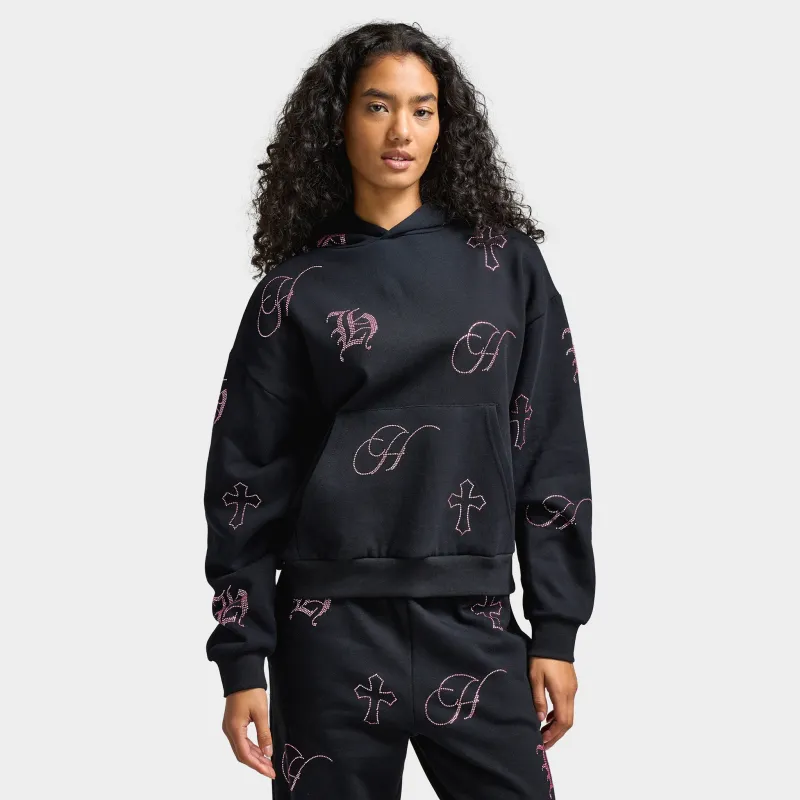 Hoodrich Women's Crystal Mid Length Hoodie Black / Pink Rhinestone sold by JD Sports