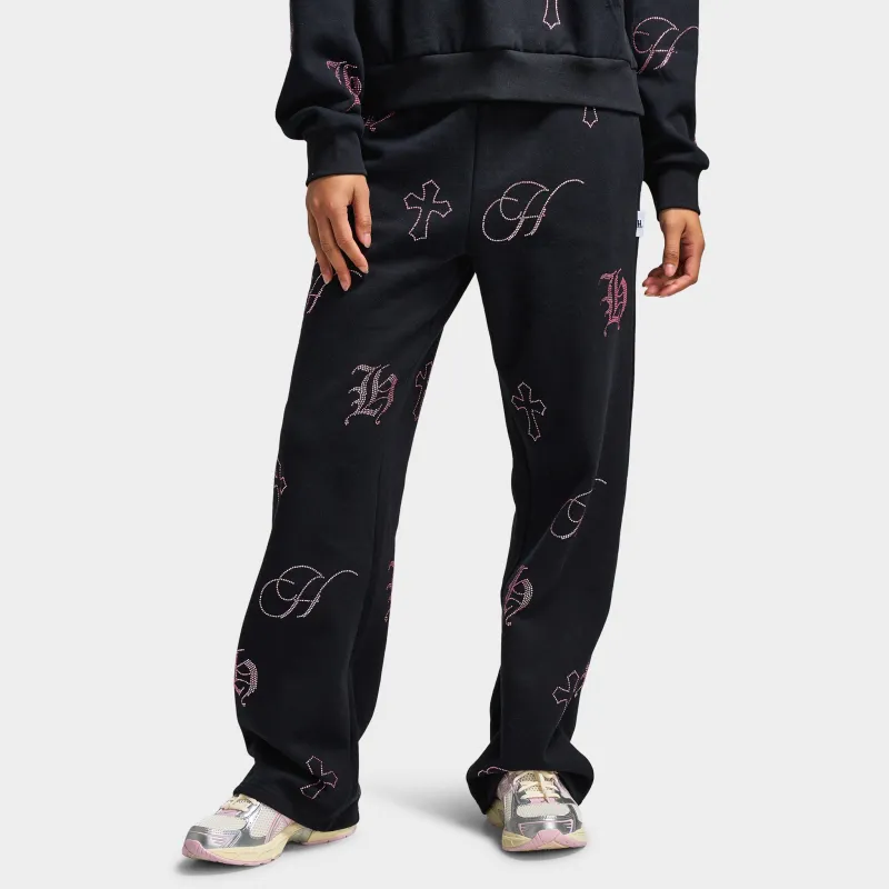 Hoodrich Women's Crystal Wide Leg Joggers Black / Pink Rhinestone sold by JD Sports