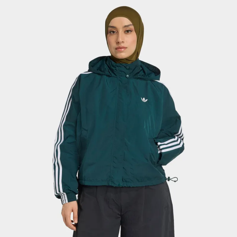 adidas Women's Adicolor 3 Stripes Woven Windbreaker Ivy / White sold by JD Sports