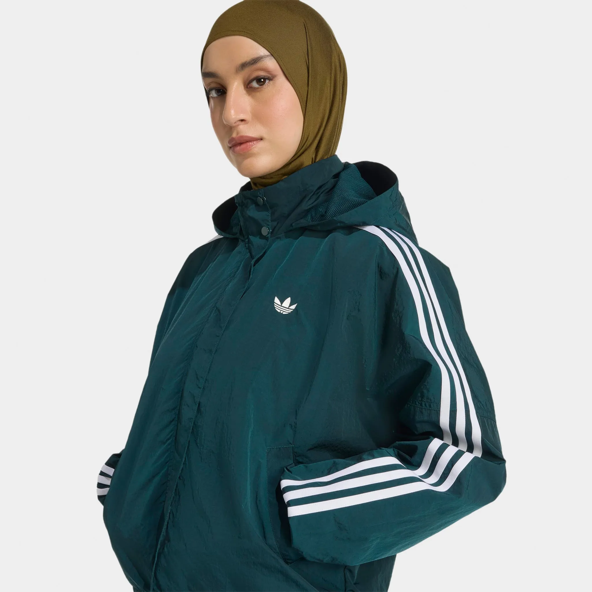 adidas Women's Adicolor 3 Stripes Woven Windbreaker Ivy / White sold by JD Sports product image thumbnail 3