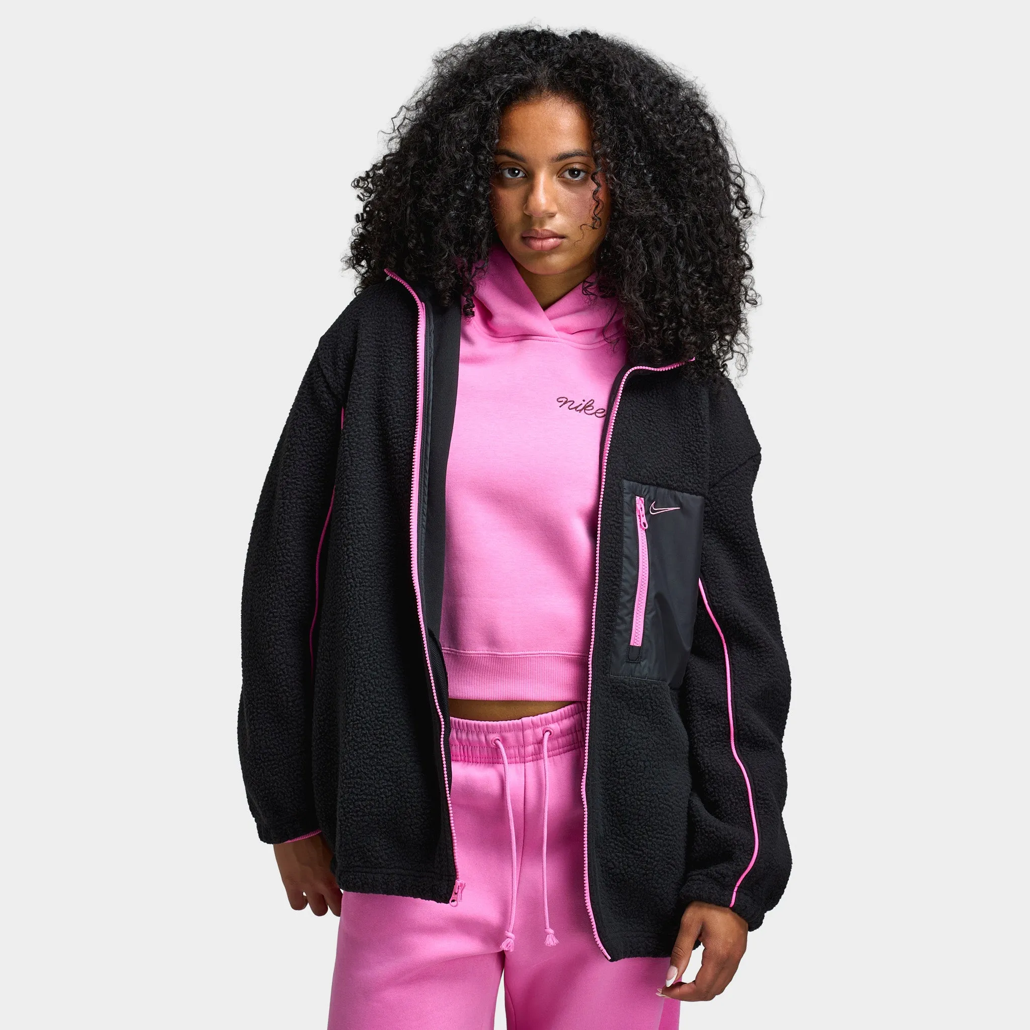 Nike Sportswear Women's Sherpa Full-Zip Jacket Black / Playful Pink sold by JD Sports