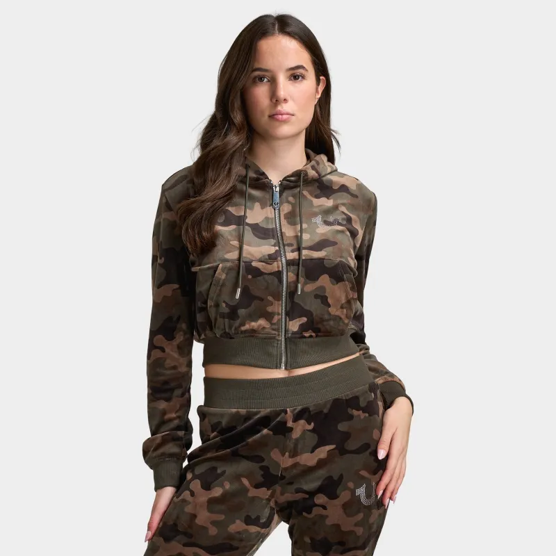 True Religion Women's Velour Shrunken Hoodie / Brown Camo sold by JD Sports