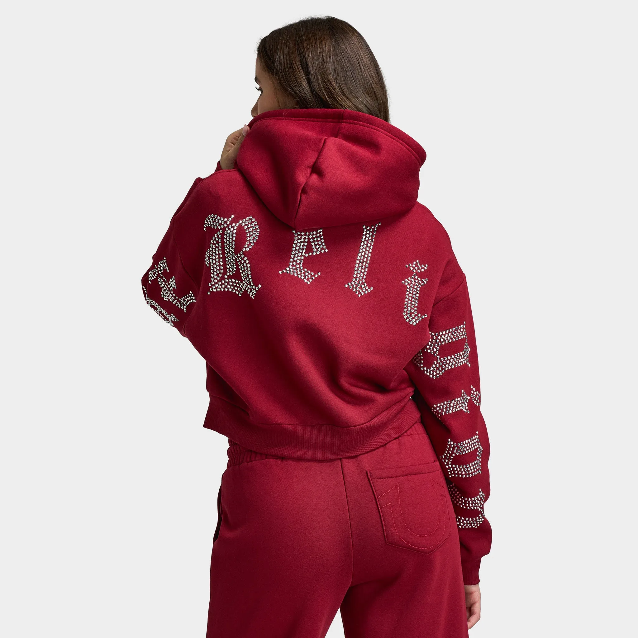 True Religion Women's Cropped Crystal Relaxed Fullzip Hoodie / Rhubarb sold by JD Sports product image thumbnail 2