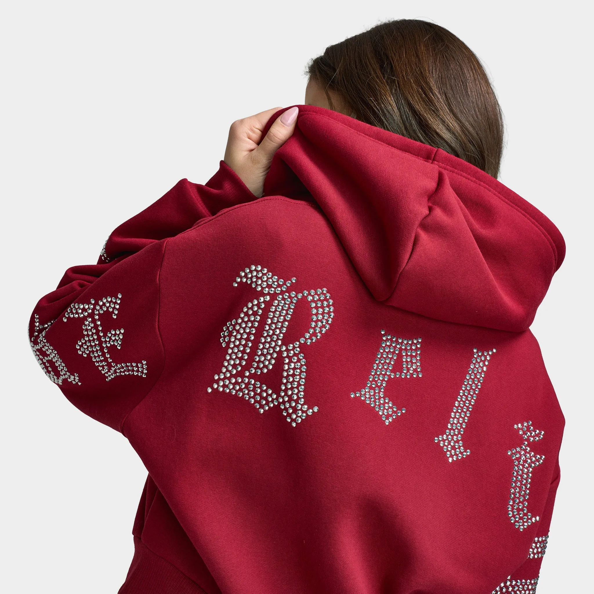 True Religion Women's Cropped Crystal Relaxed Fullzip Hoodie / Rhubarb sold by JD Sports product image thumbnail 3