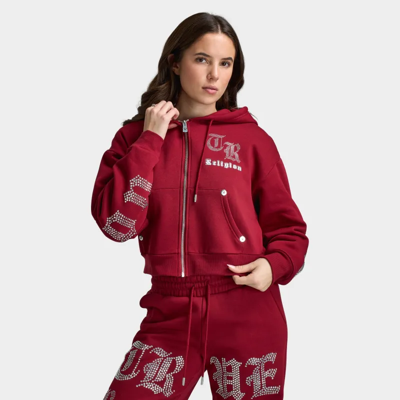True Religion Women's Cropped Crystal Relaxed Fullzip Hoodie / Rhubarb sold by JD Sports