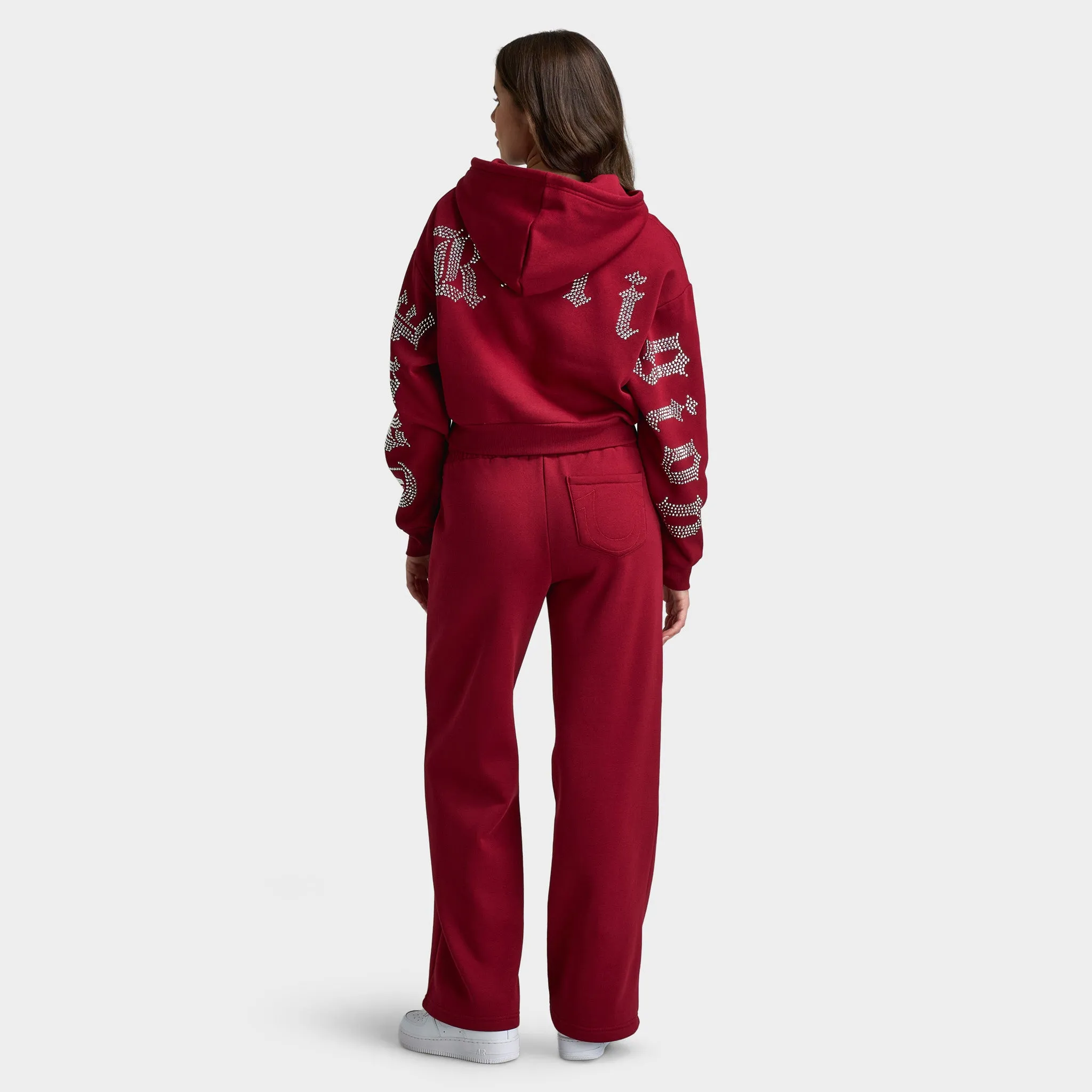 True Religion Women's Cropped Crystal Relaxed Fullzip Hoodie / Rhubarb sold by JD Sports product image thumbnail 5