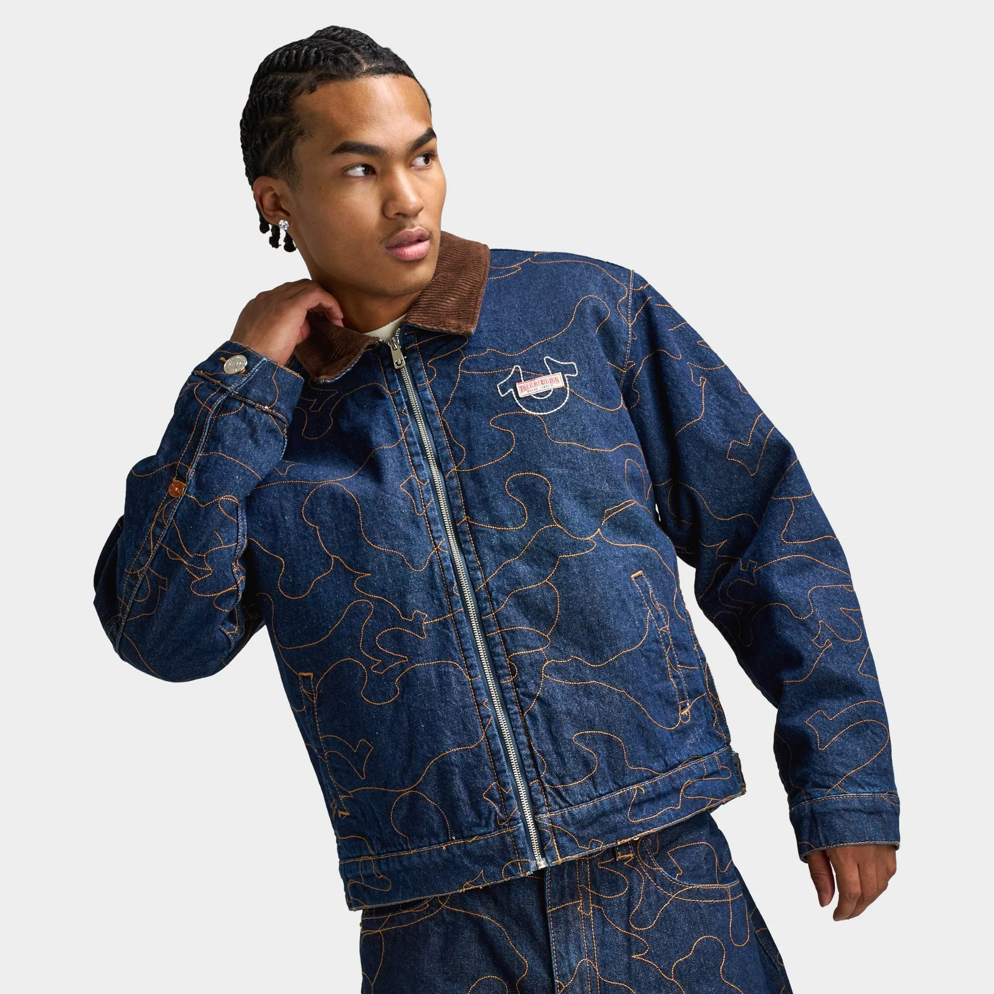 True Religion AOP Embroidered Workwear Jacket / Blue sold by JD Sports product image thumbnail 3