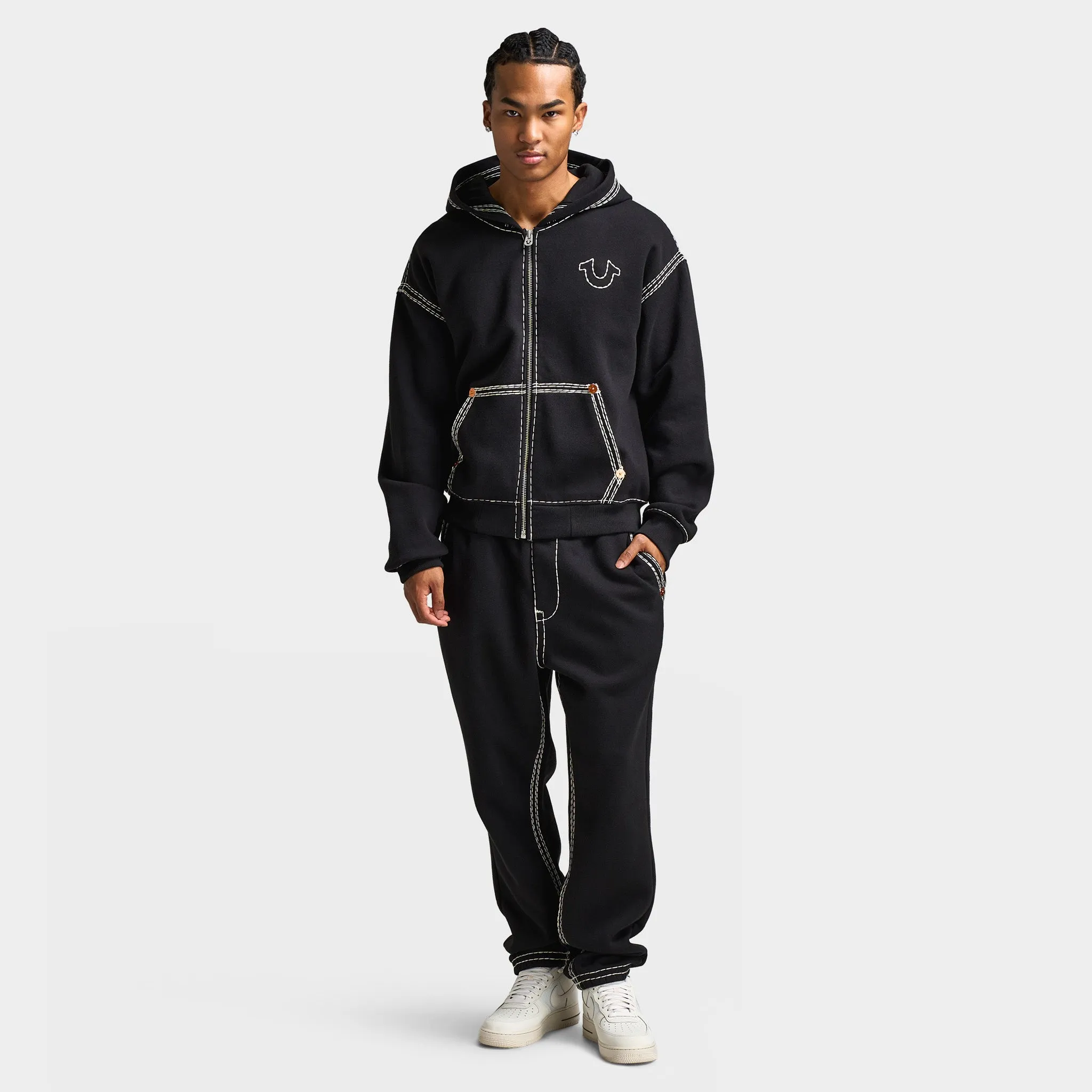 True Religion Super Quad Stitch Zip Up Hoodie / Black sold by JD Sports