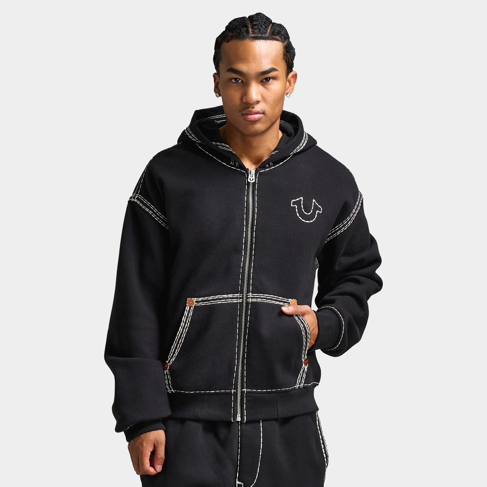 True Religion Super Quad Stitch Zip Up Hoodie / Black sold by JD Sports product image thumbnail 4