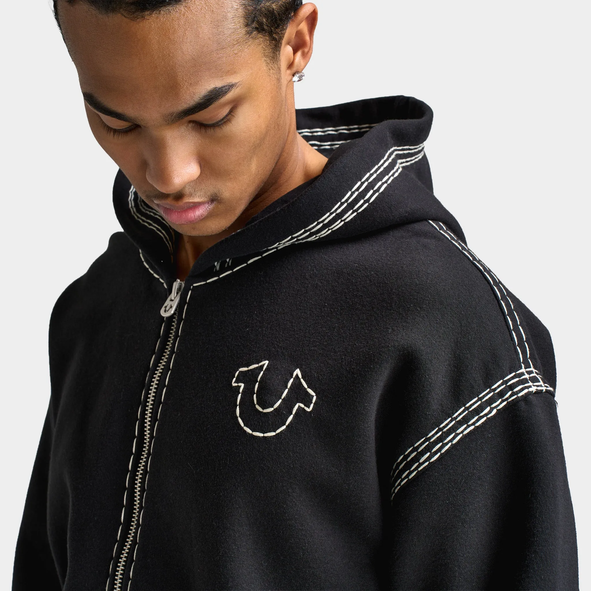 True Religion Super Quad Stitch Zip Up Hoodie / Black sold by JD Sports product image thumbnail 5