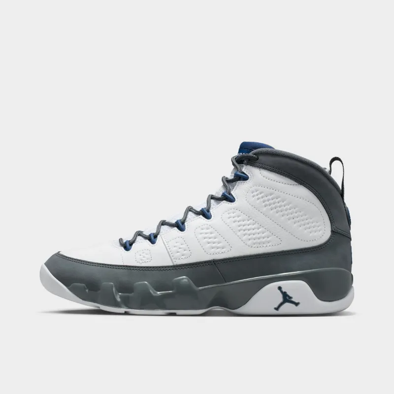 Jordan 9 Retro White / French Blue - Flint Grey sold by JD Sports