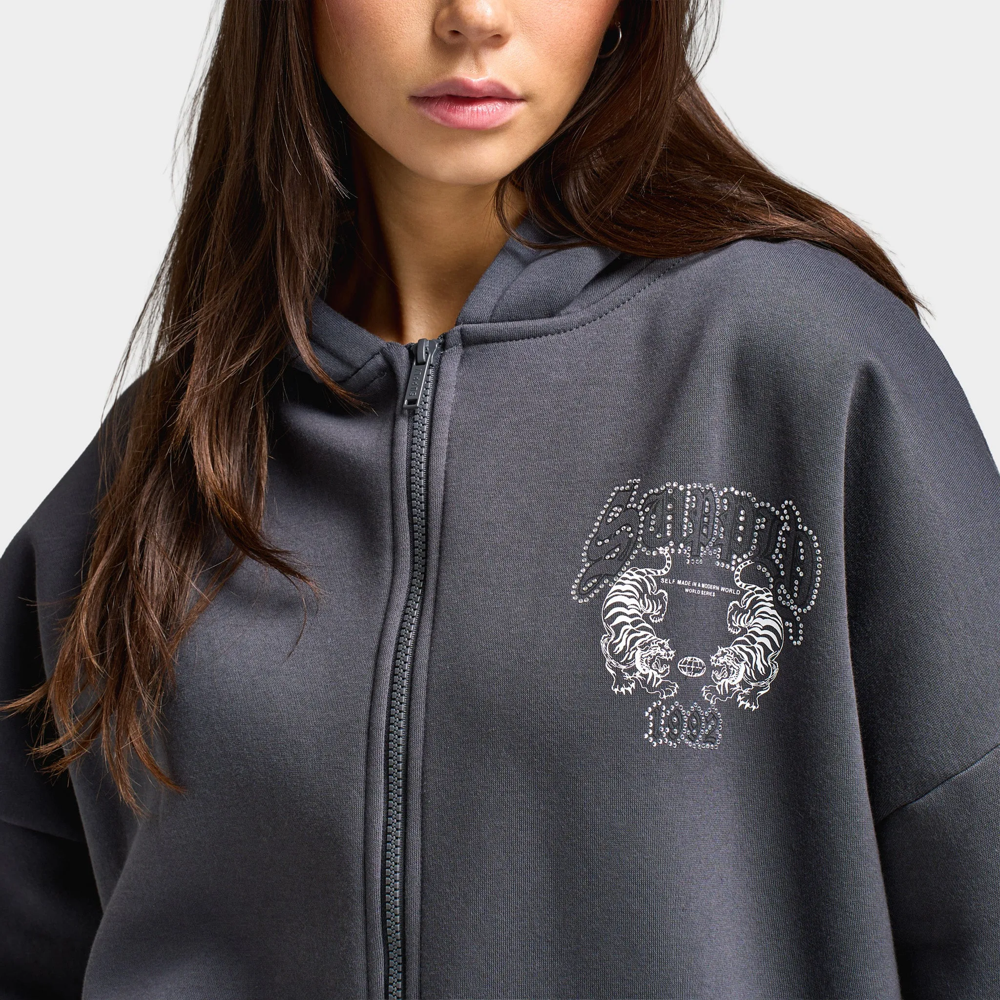 Supply & Demand Women's Heather Full Zip Hoodie Black Sand / Rhinestones Keyline sold by JD Sports product image thumbnail 5