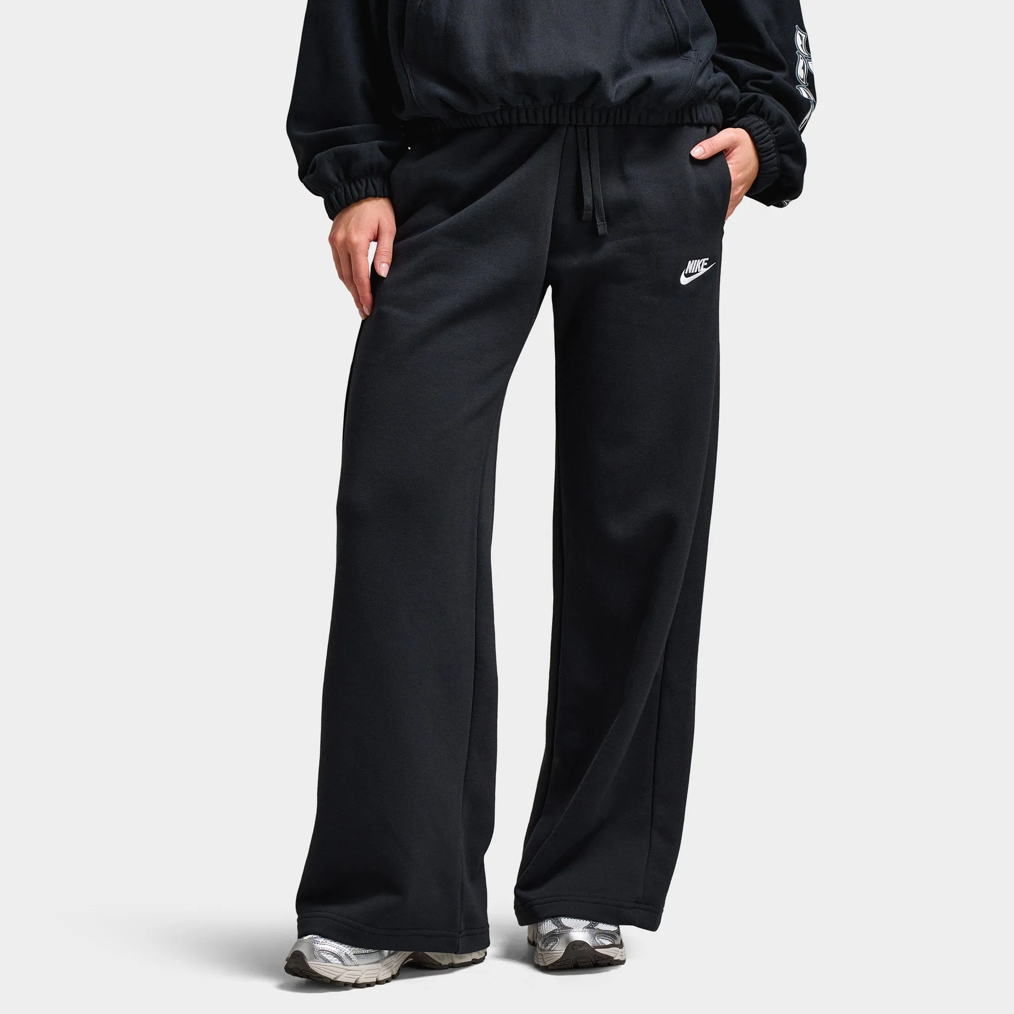 Nike Sportswear Women's Club Fleece Mid Rise Pants Wide Black / White sold by JD Sports