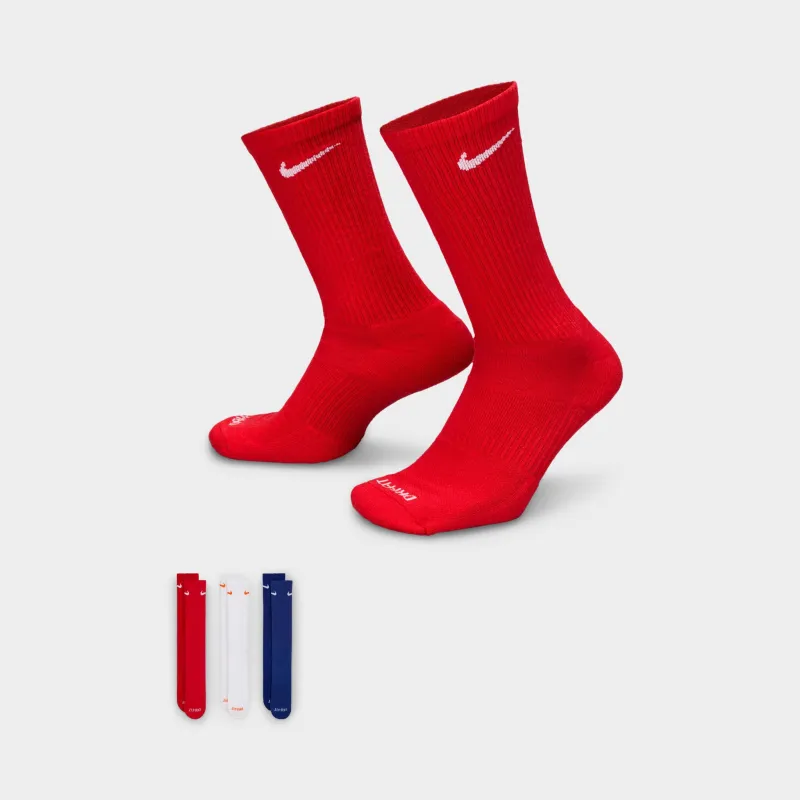 Nike Everyday Plus Cushioned Crew Socks (3-Pack) Red /  White - Navy sold by JD Sports