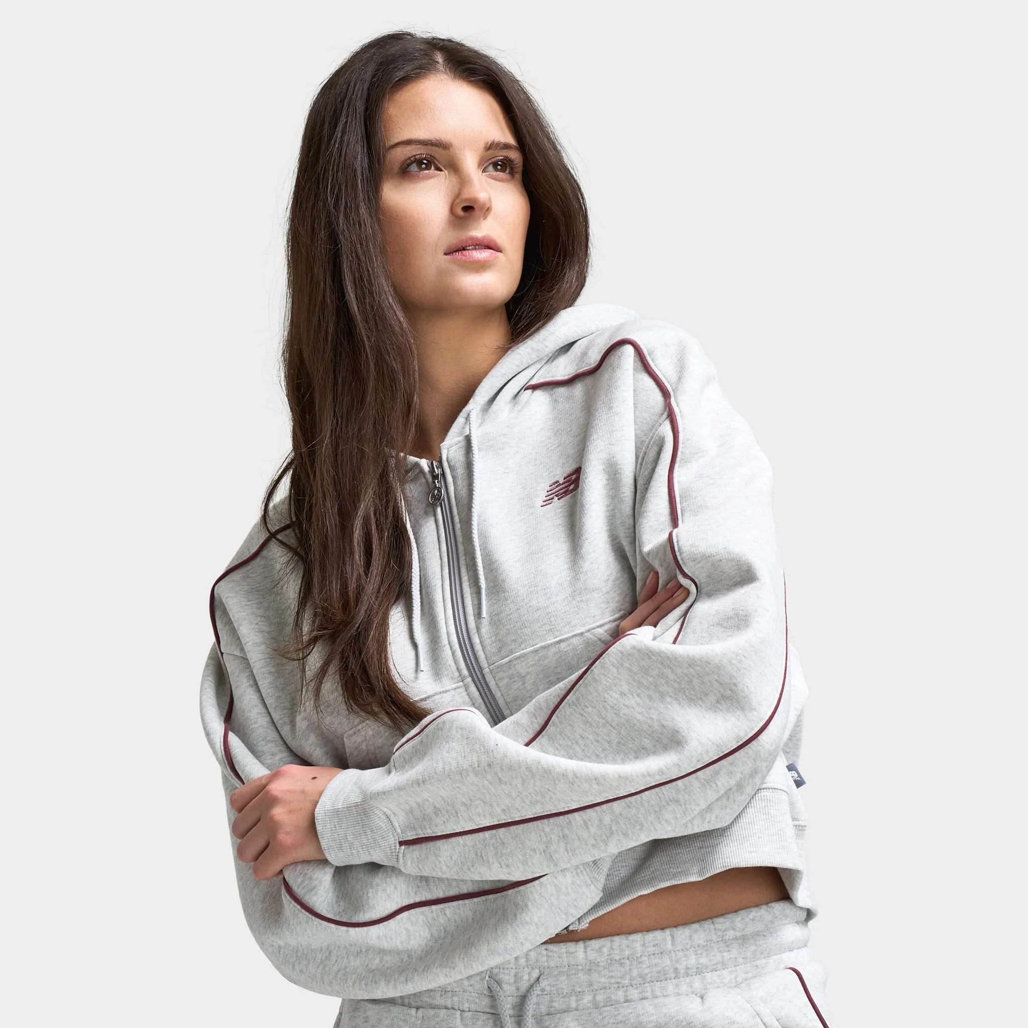 New Balance Women's Piping Full-Zip Crop Hoodie / Grey sold by JD Sports product image thumbnail 4