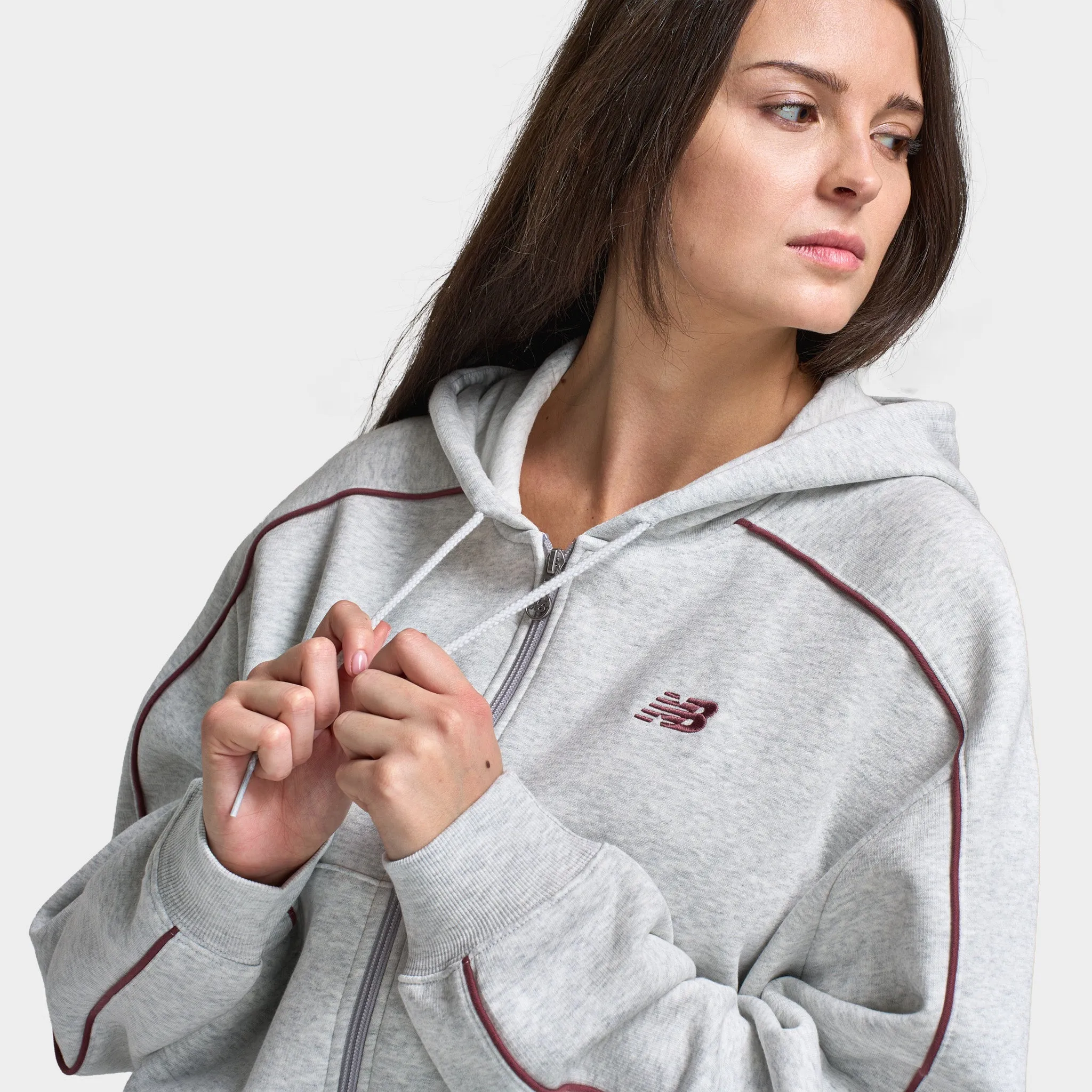 New Balance Women's Piping Full-Zip Crop Hoodie / Grey sold by JD Sports product image thumbnail 3
