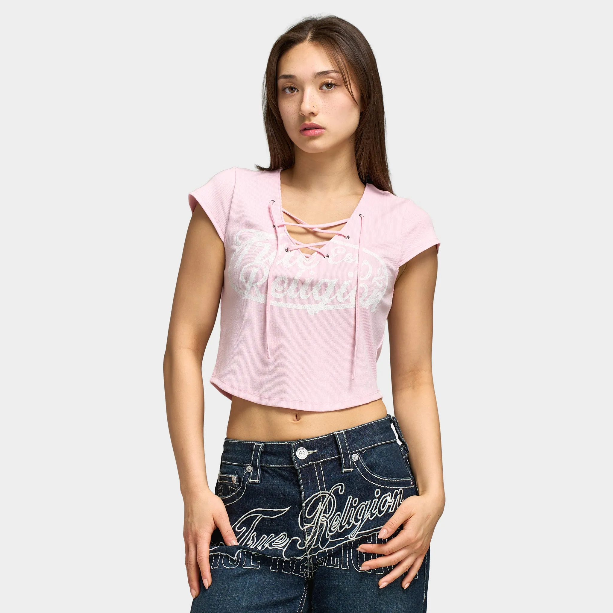 True Religion Women's Lace Up Cap Sleeve Rib Top / Fairy sold by JD Sports product image thumbnail 4