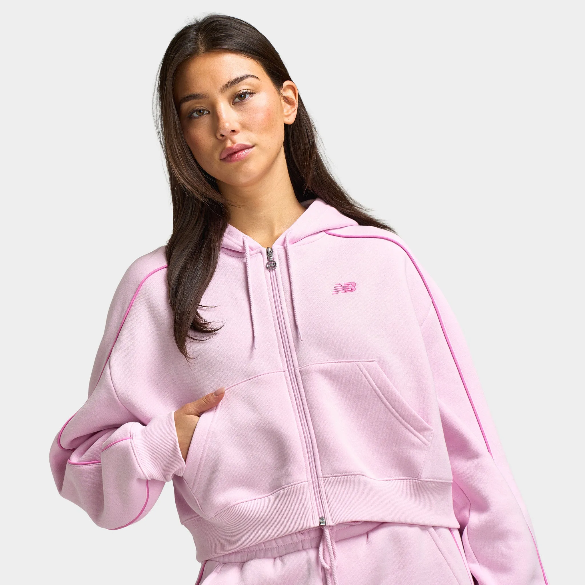 New Balance Women's Piping Full-Zip Hoodie / Light Raspberry sold by JD Sports product image thumbnail 4