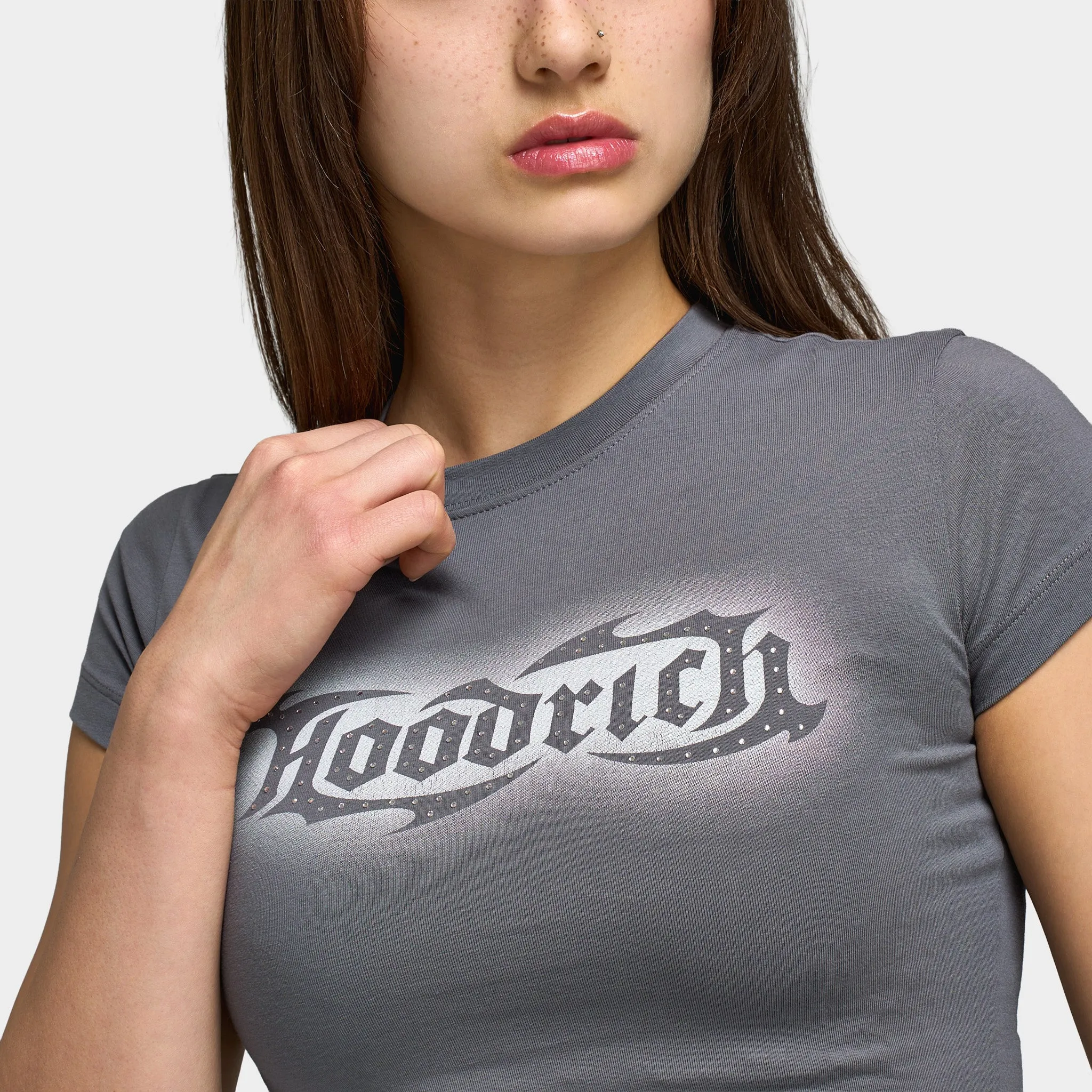 Hoodrich Luz Cropped Fitted T-Shirt / Grey sold by JD Sports product image thumbnail 5