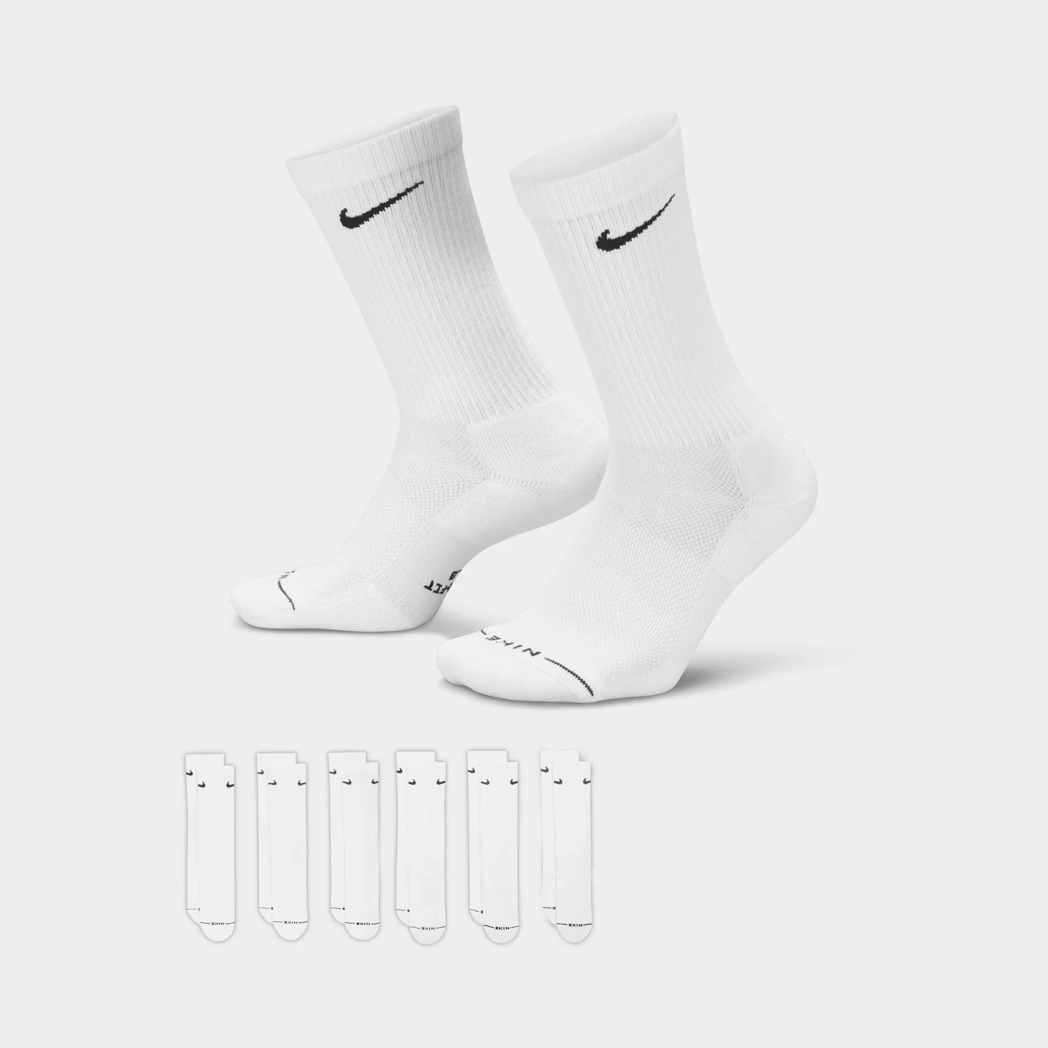 Nike Everyday Elevated Crew Socks (6-Pack) White / Black sold by JD Sports