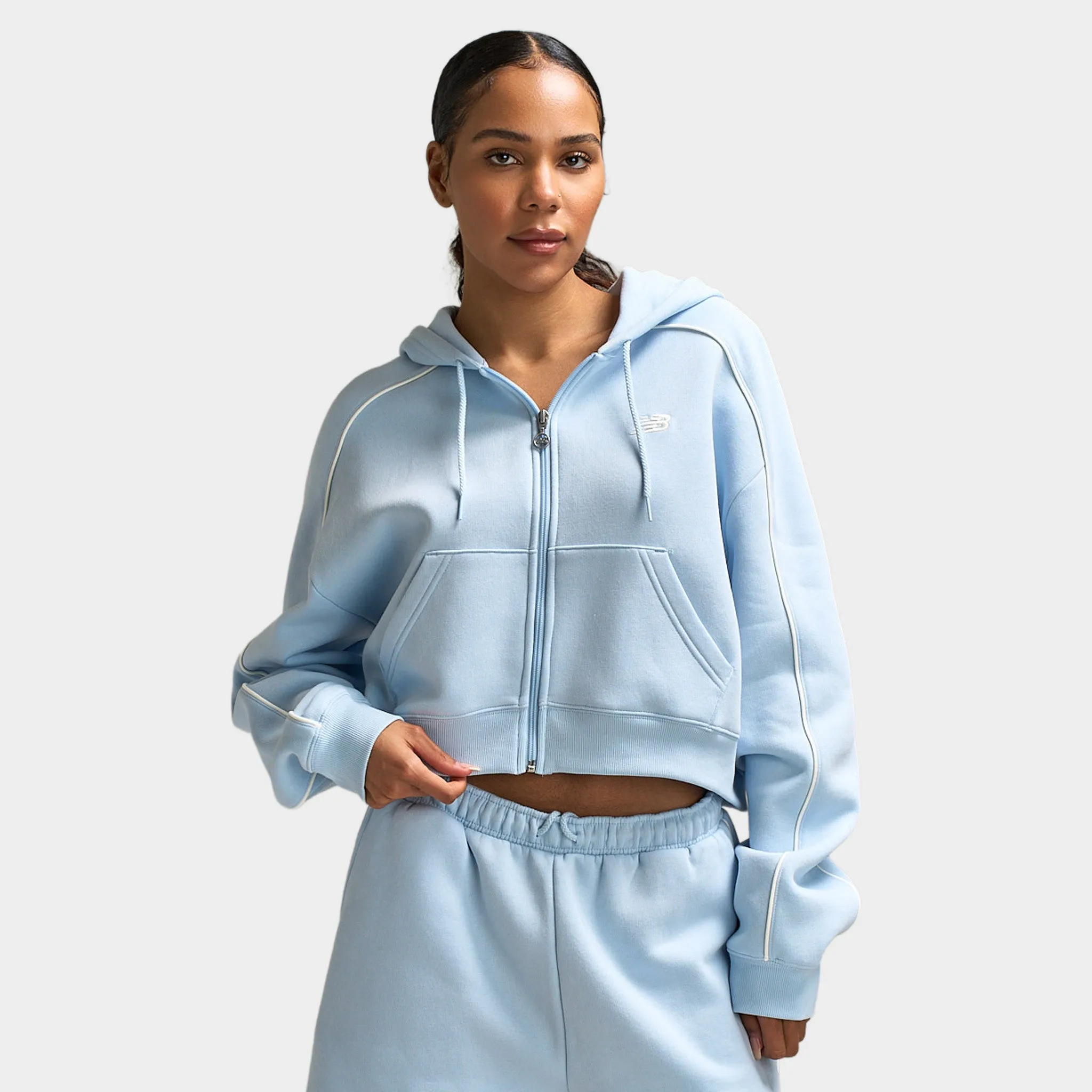 New Balance Piping Full Zip Hoodie Oxford Blue / Sea Salt sold by JD Sports