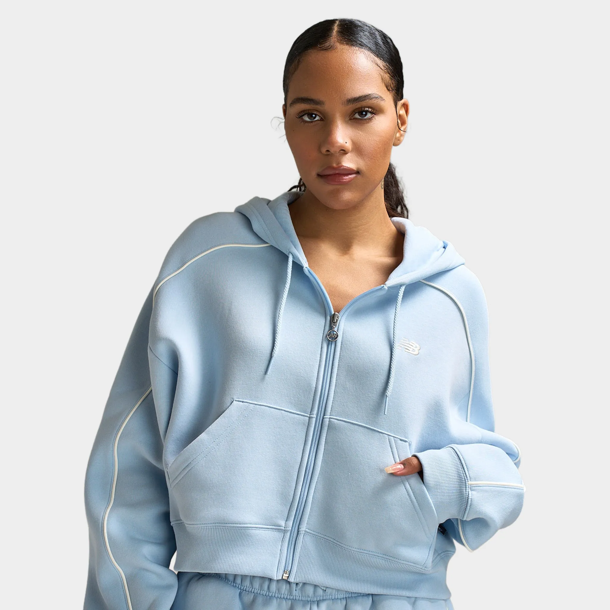 New Balance Piping Full Zip Hoodie Oxford Blue / Sea Salt sold by JD Sports product image thumbnail 4