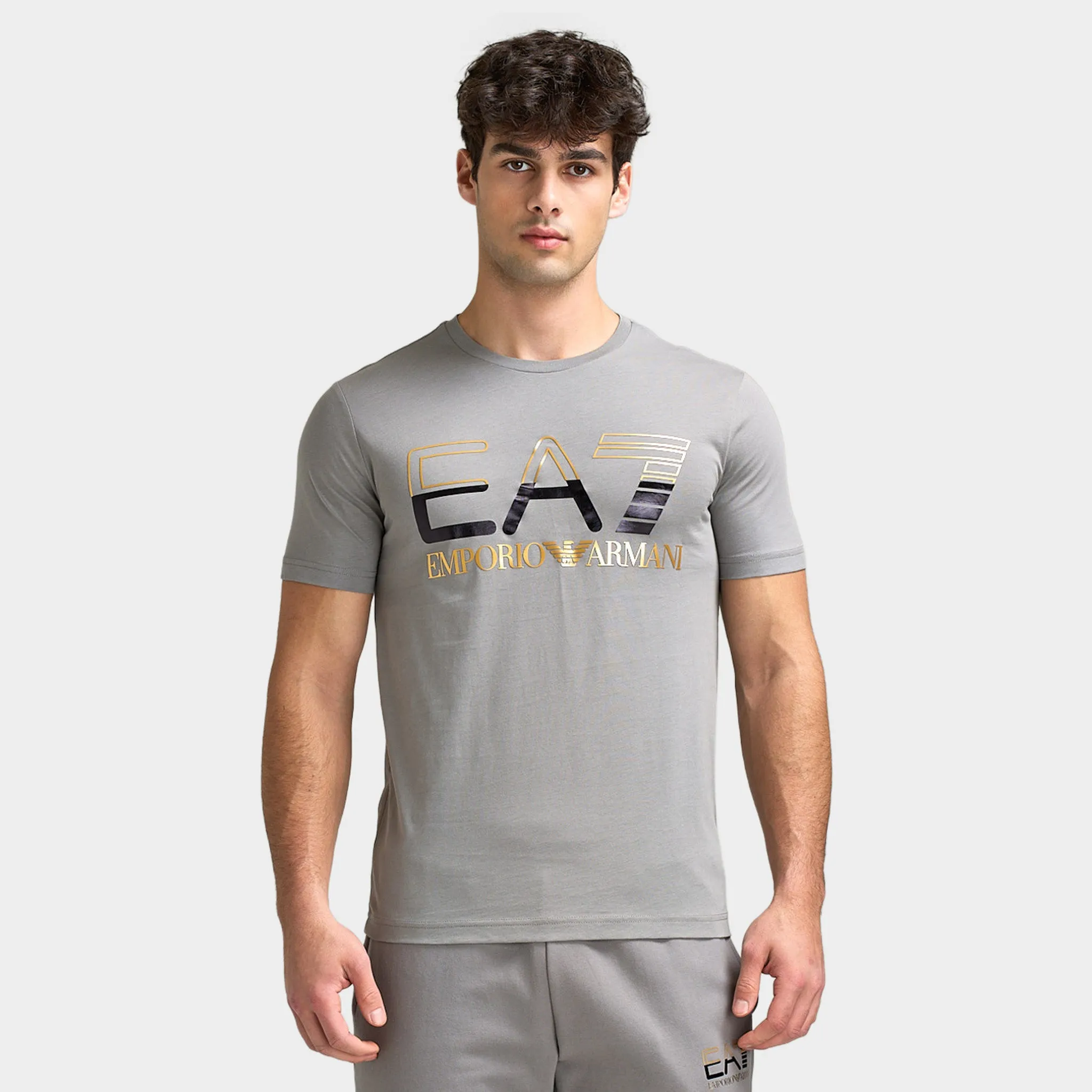 EA7 Gold Chest Logo Tee / Grey sold by JD Sports