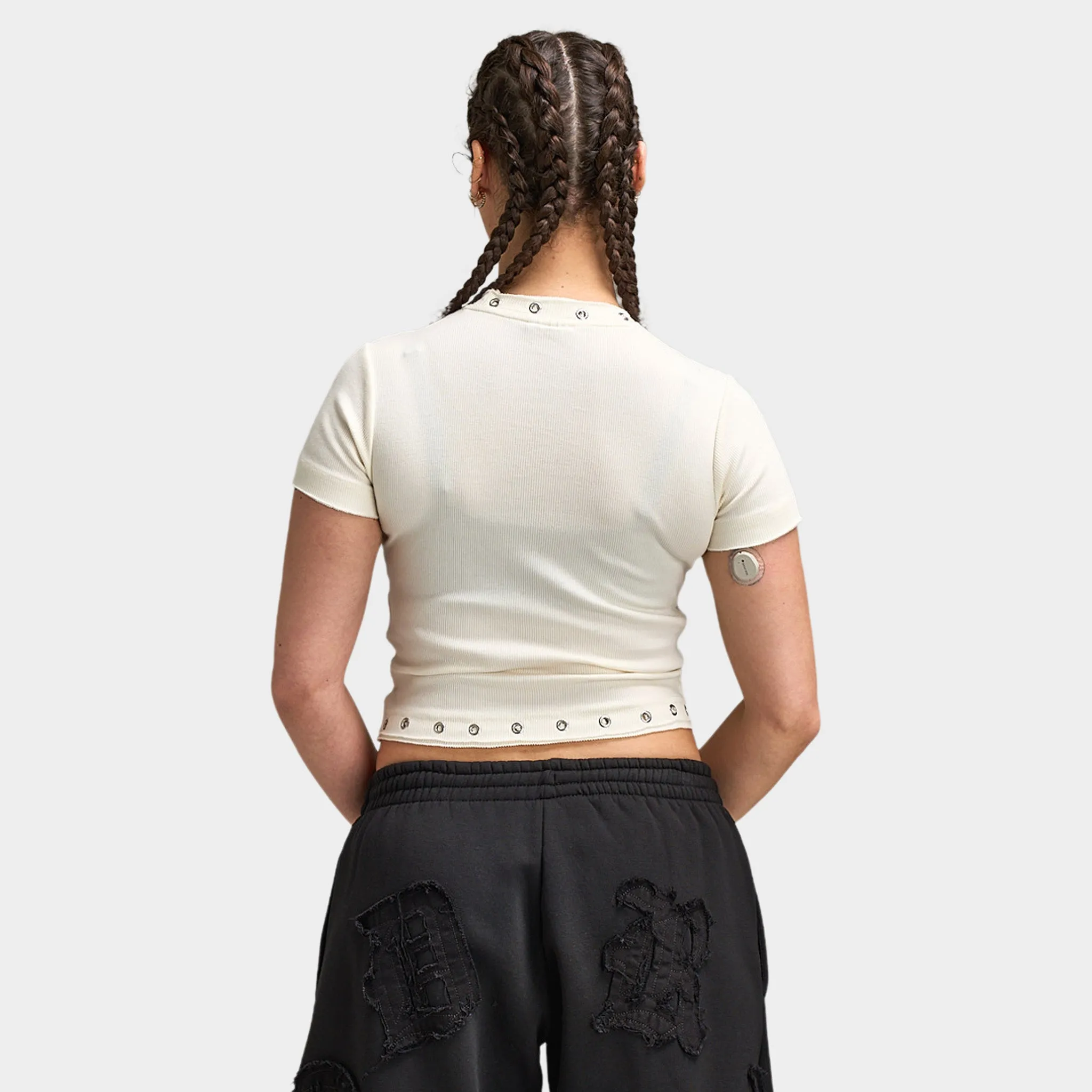 Hoodrich Baya Raw Hem Eyelet Fitted T-Shirt / White Alyssum sold by JD Sports product image thumbnail 2