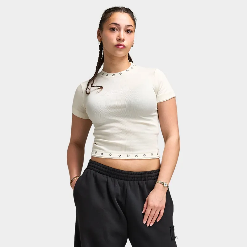 Hoodrich Baya Raw Hem Eyelet Fitted T-Shirt / White Alyssum made by Hoodrich