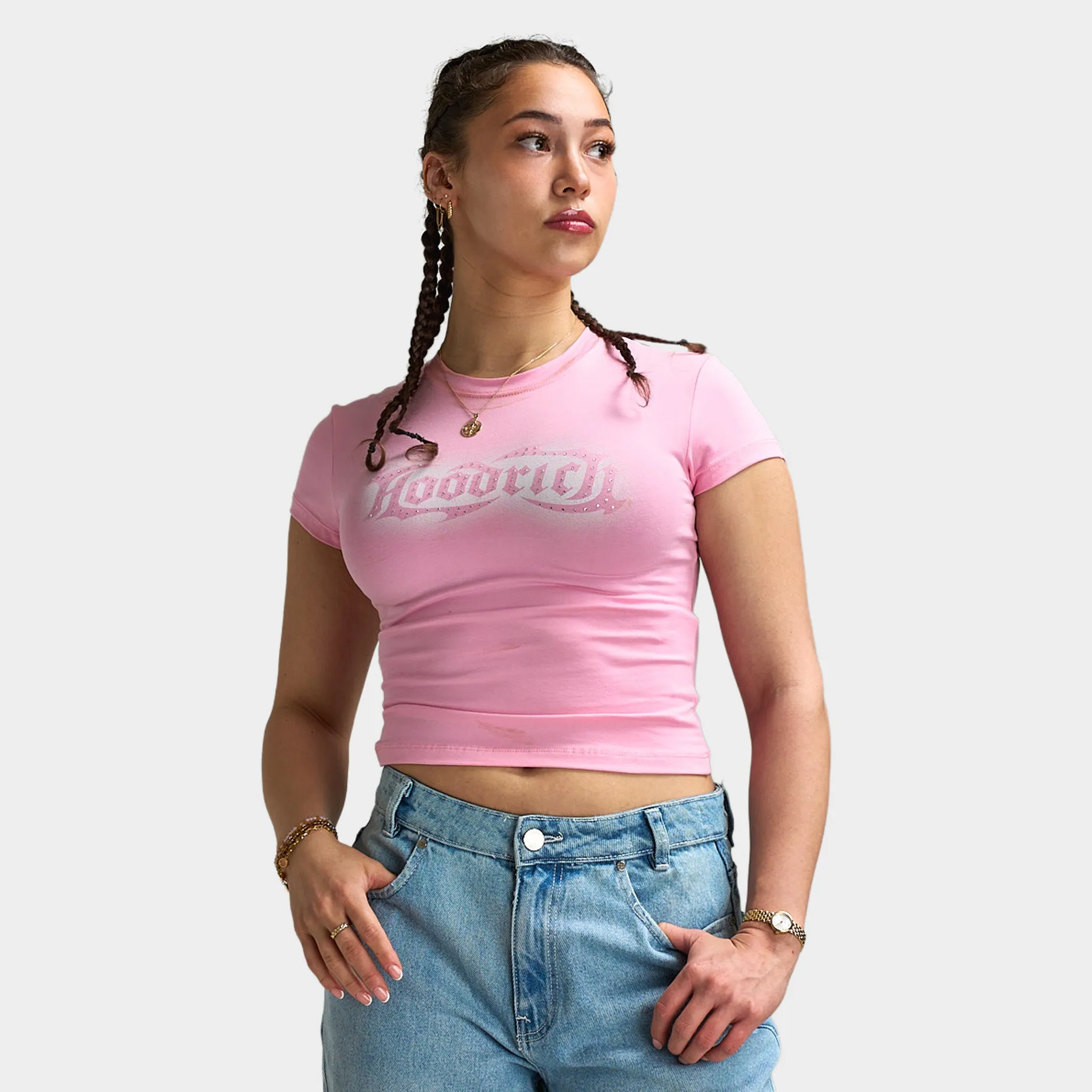 Hoodrich Luz Capped Fitted T-Shirt Bergonia Pink / Silver Rhinestone sold by JD Sports