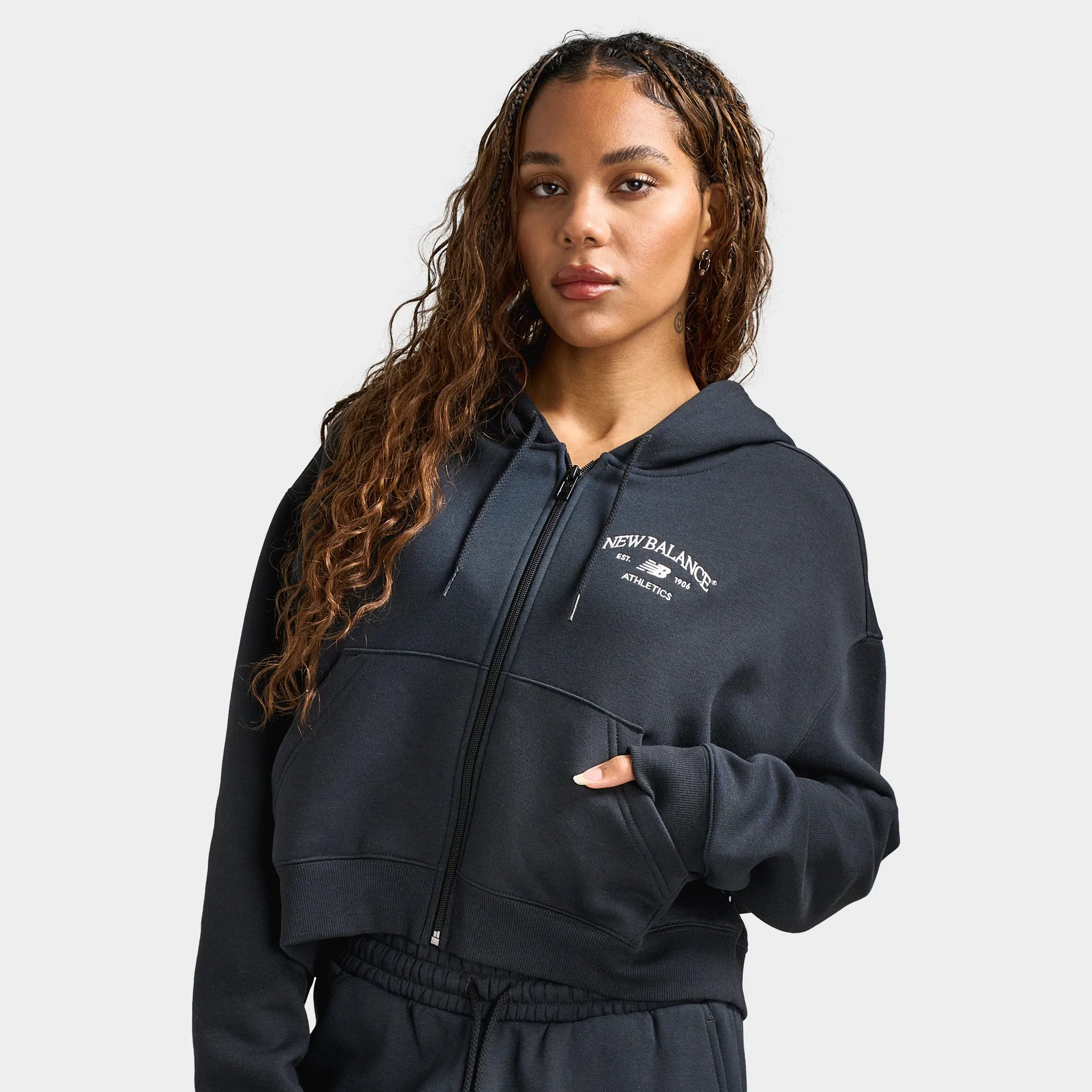New Balance Women's Athletic Crop Full-Zip Hoodie / Black sold by JD Sports product image thumbnail 3