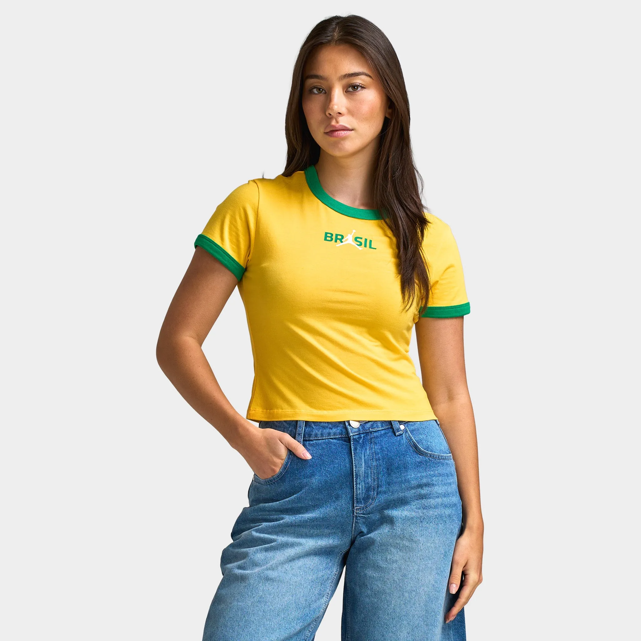 Jordan Women's Graphic Brazil Crew Neck Top Varsity Maize / Lucky Green sold by JD Sports