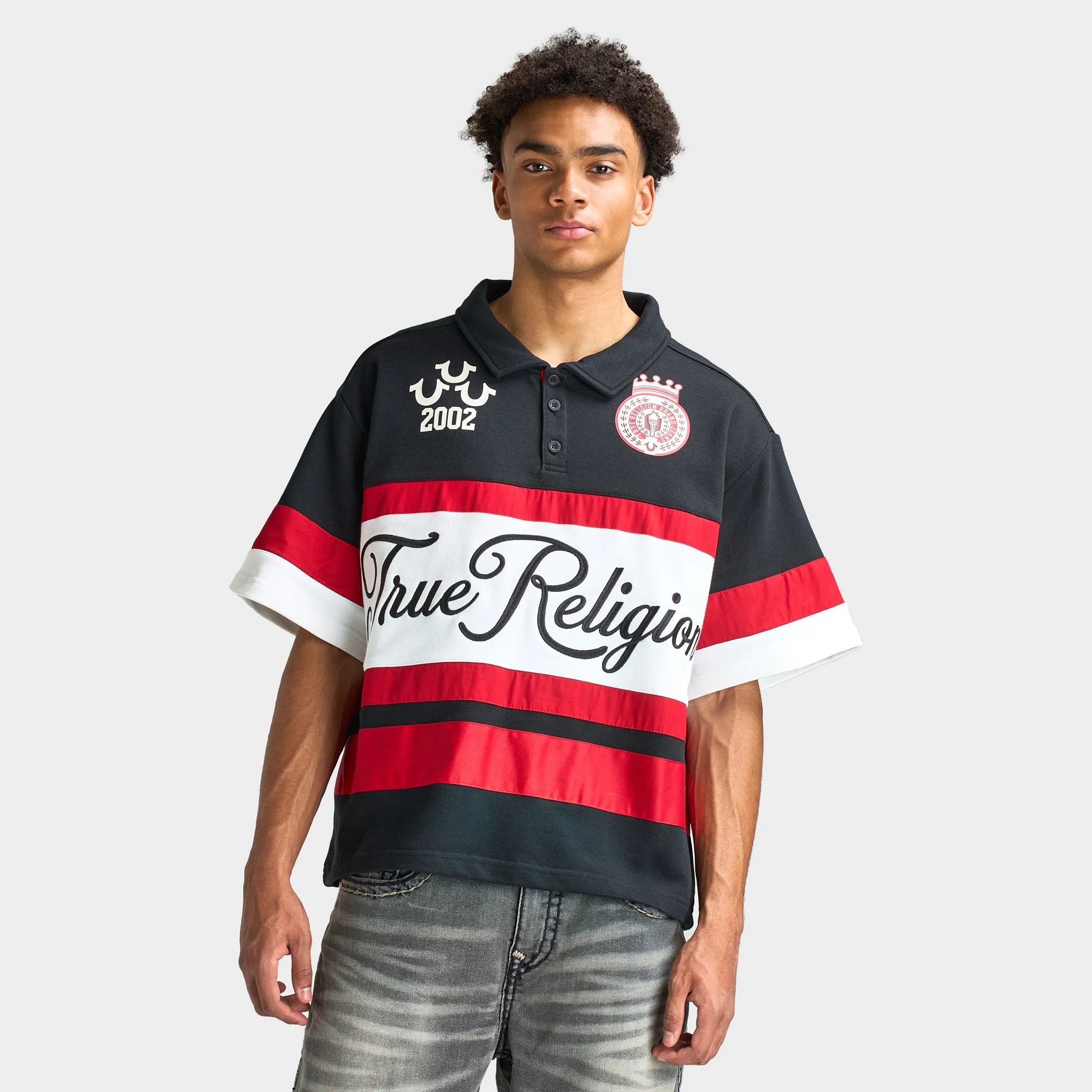 True Religion Shortsleeve Relaxed Rugby Polo Red / White - Black sold by JD Sports