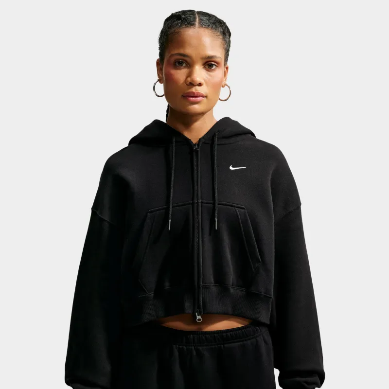 Nike Studio Fleece Cropped Full Zip Hoodie Black / White made by Nike