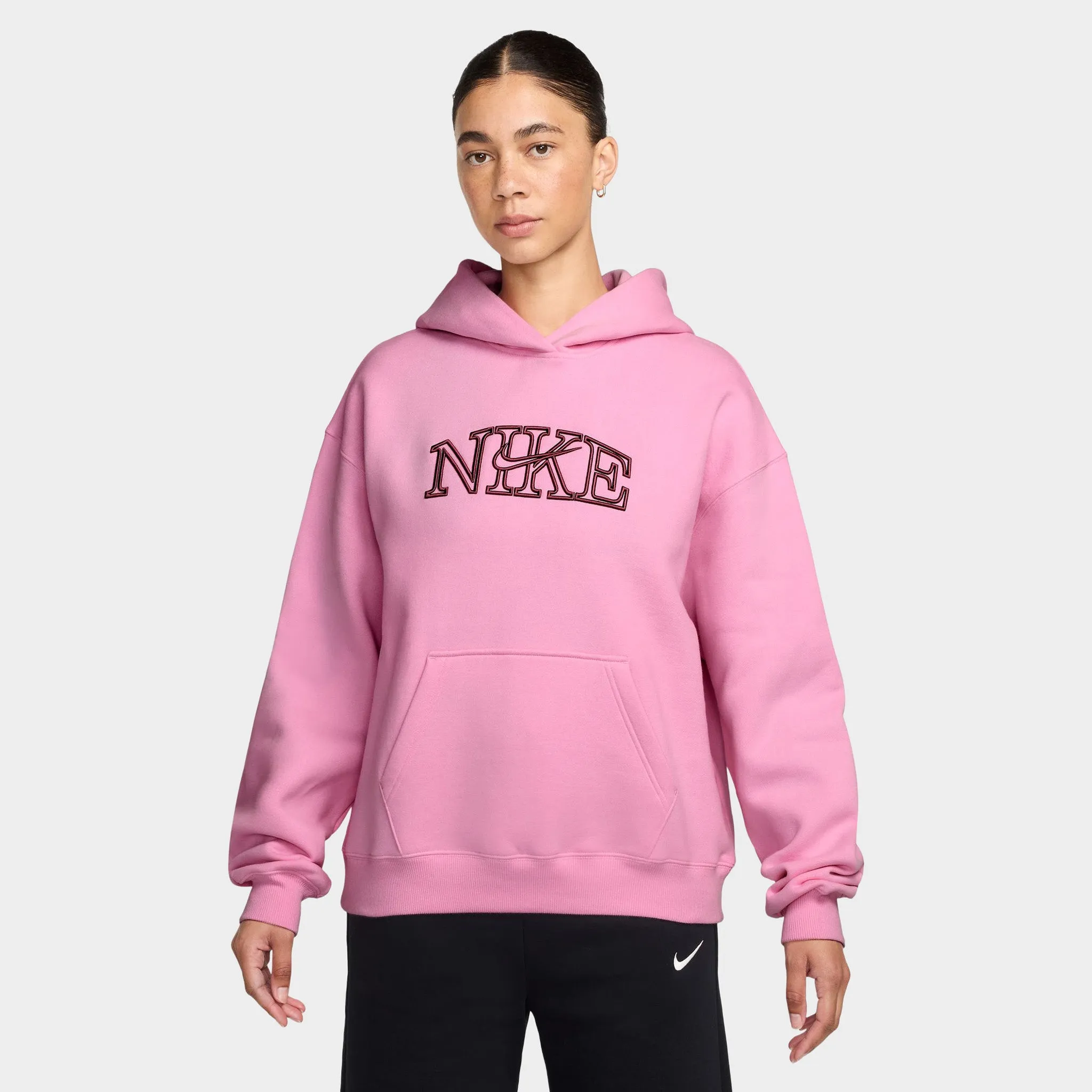 Nike Women's Studio Fleece Oversized Hoodie Pink Rise / Pink Smoke sold by JD Sports