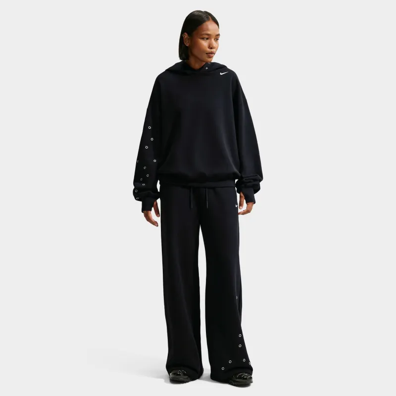 Nike Women's Studio Fleece Midweight Oversized Pullover Hoodie Total Black / Sail made by Nike