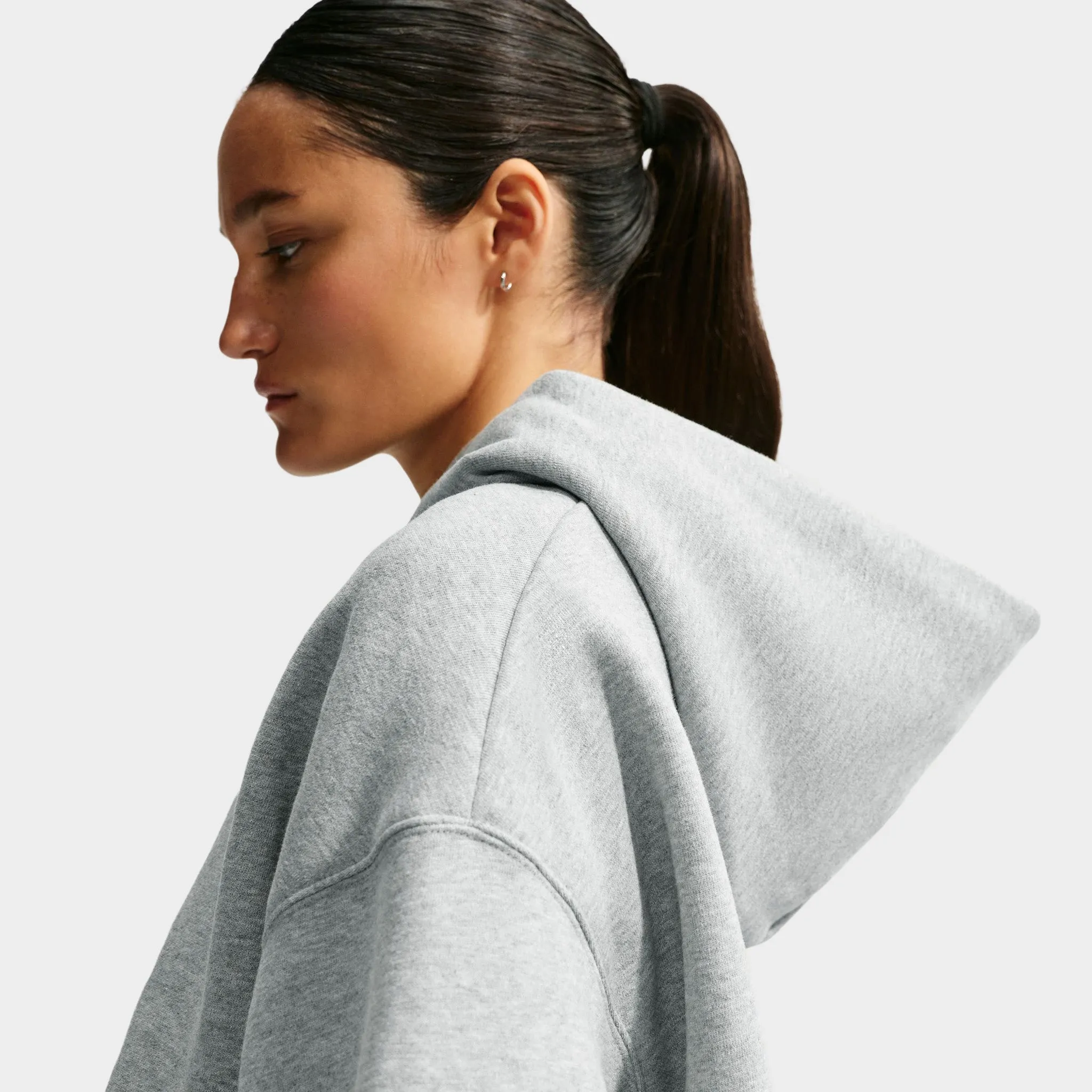 Nike Women's Studio Fleece Medium Weight Oversized Cropped Hoodie Dark Grey Heather / Sail sold by JD Sports product image thumbnail 5