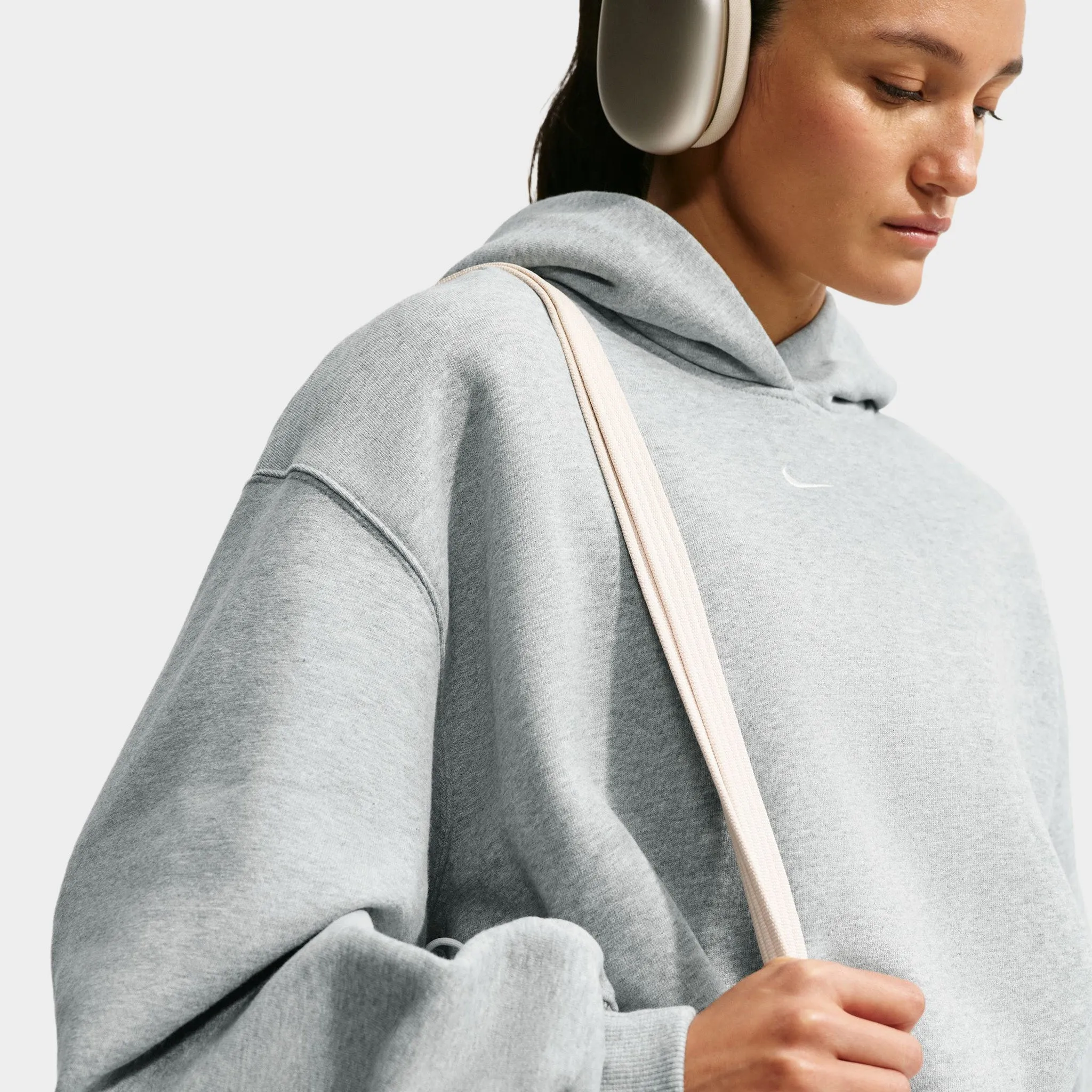 Nike Women's Studio Fleece Medium Weight Oversized Cropped Hoodie Dark Grey Heather / Sail sold by JD Sports product image thumbnail 3