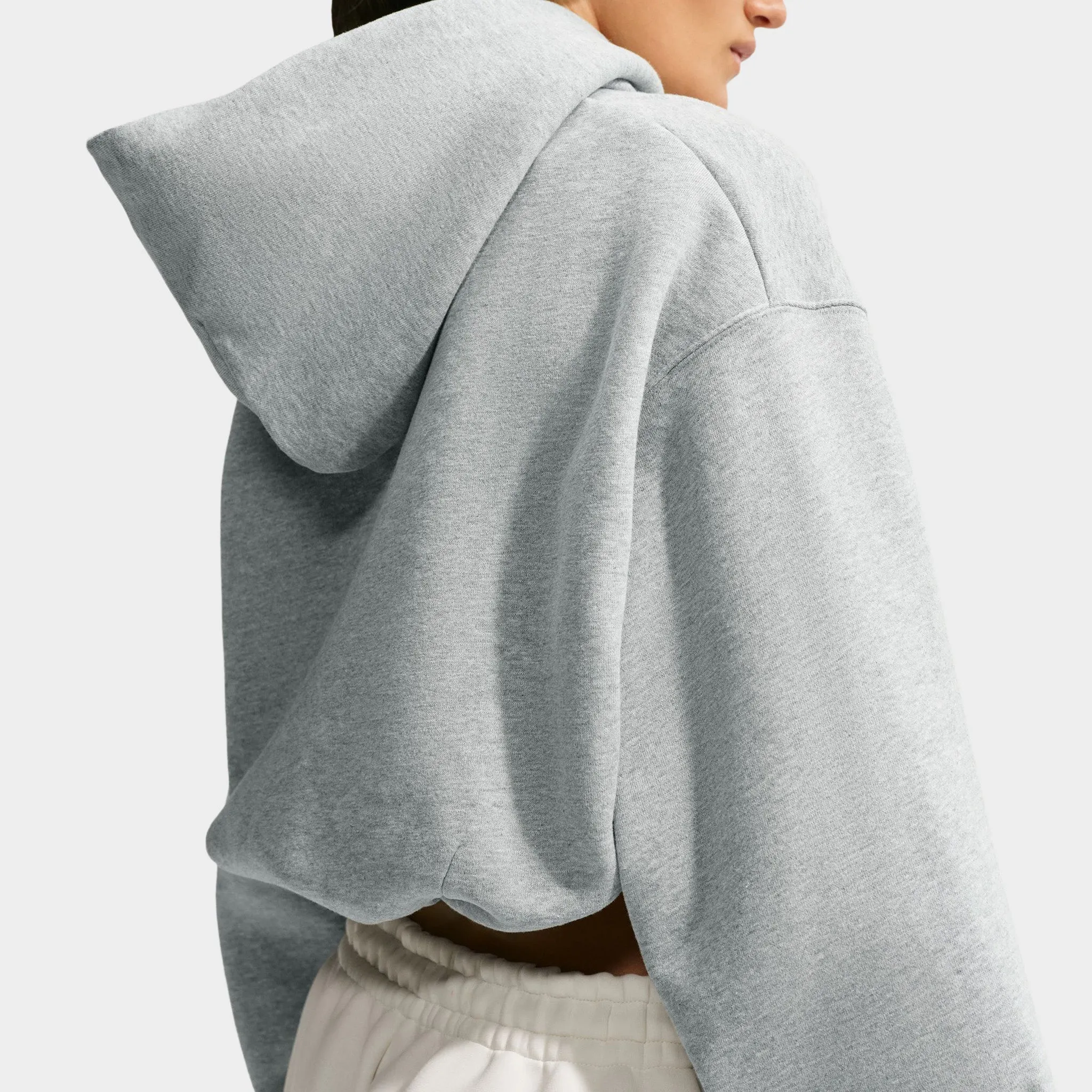 Nike Women's Studio Fleece Medium Weight Oversized Cropped Hoodie Dark Grey Heather / Sail sold by JD Sports product image thumbnail 4