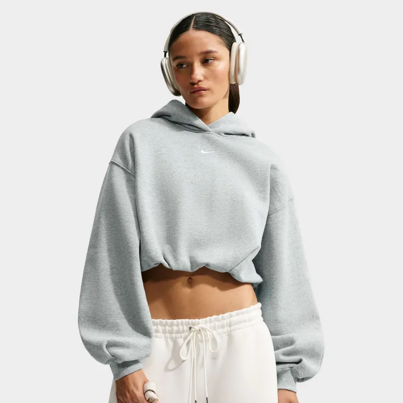 Nike Women's Studio Fleece Medium Weight Oversized Cropped Hoodie Dark Grey Heather / Sail made by Nike