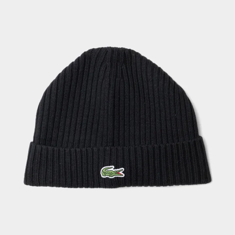 Lacoste Ribbed Wool Beanie / Black sold by JD Sports