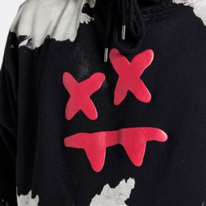 SikSilk x Steve Aoki Oversized Bleach Wash Pullover Hoodie Black / White sold by JD Sports