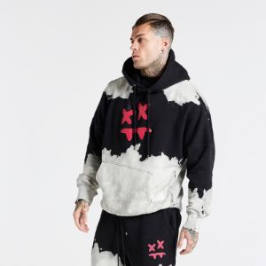 SikSilk x Steve Aoki Oversized Bleach Wash Pullover Hoodie Black / White sold by JD Sports