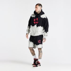SikSilk x Steve Aoki Oversized Bleach Wash Pullover Hoodie Black / White sold by JD Sports