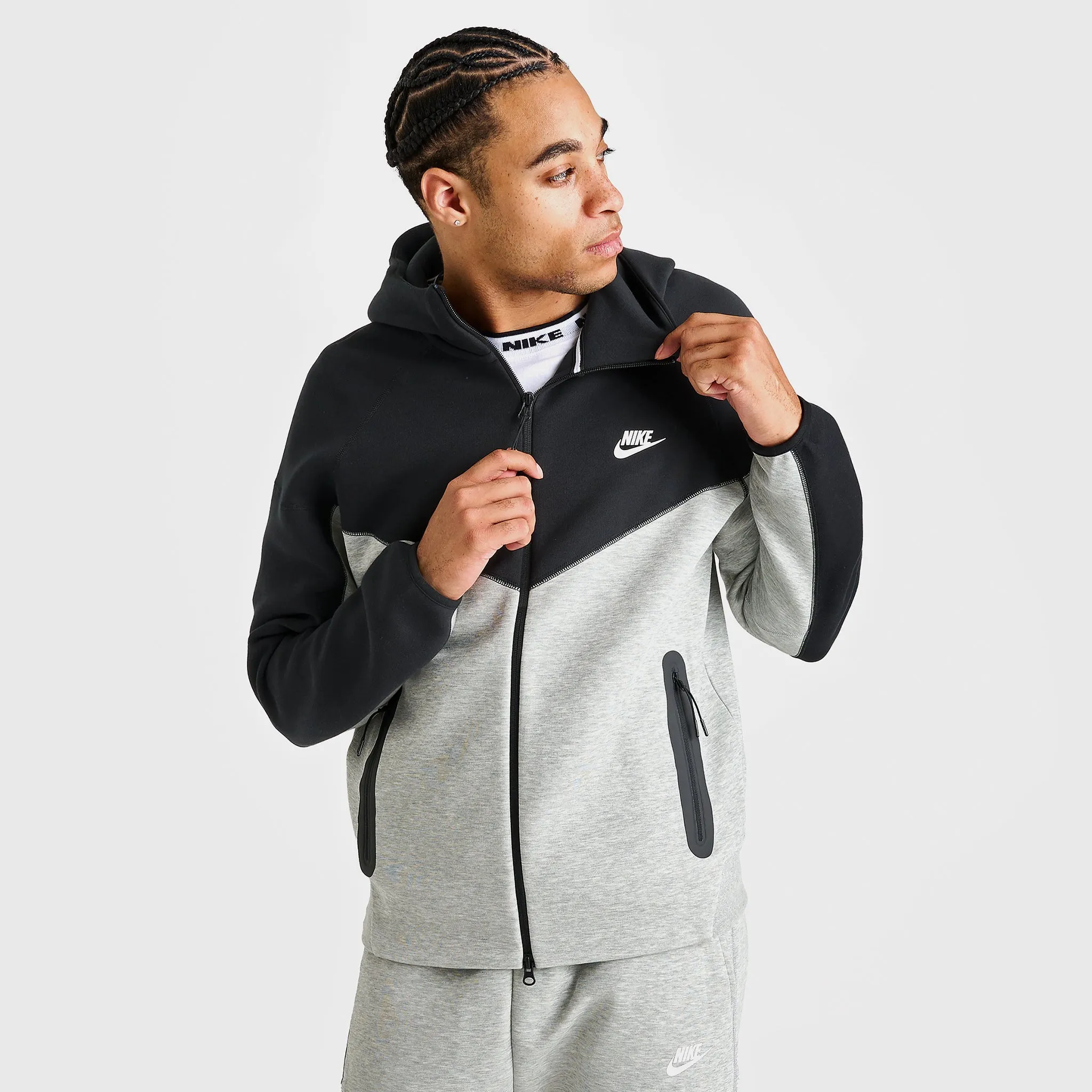 Nike Sportswear Tech Fleece Windrunner Full Zip Hoodie Dark Heather Grey / Black - White sold by JD Sports