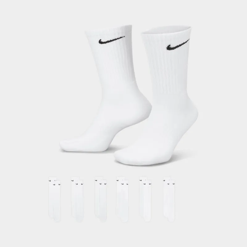 Nike Everyday Cushioned Crew Socks (6 Pack) White / Black sold by JD Sports