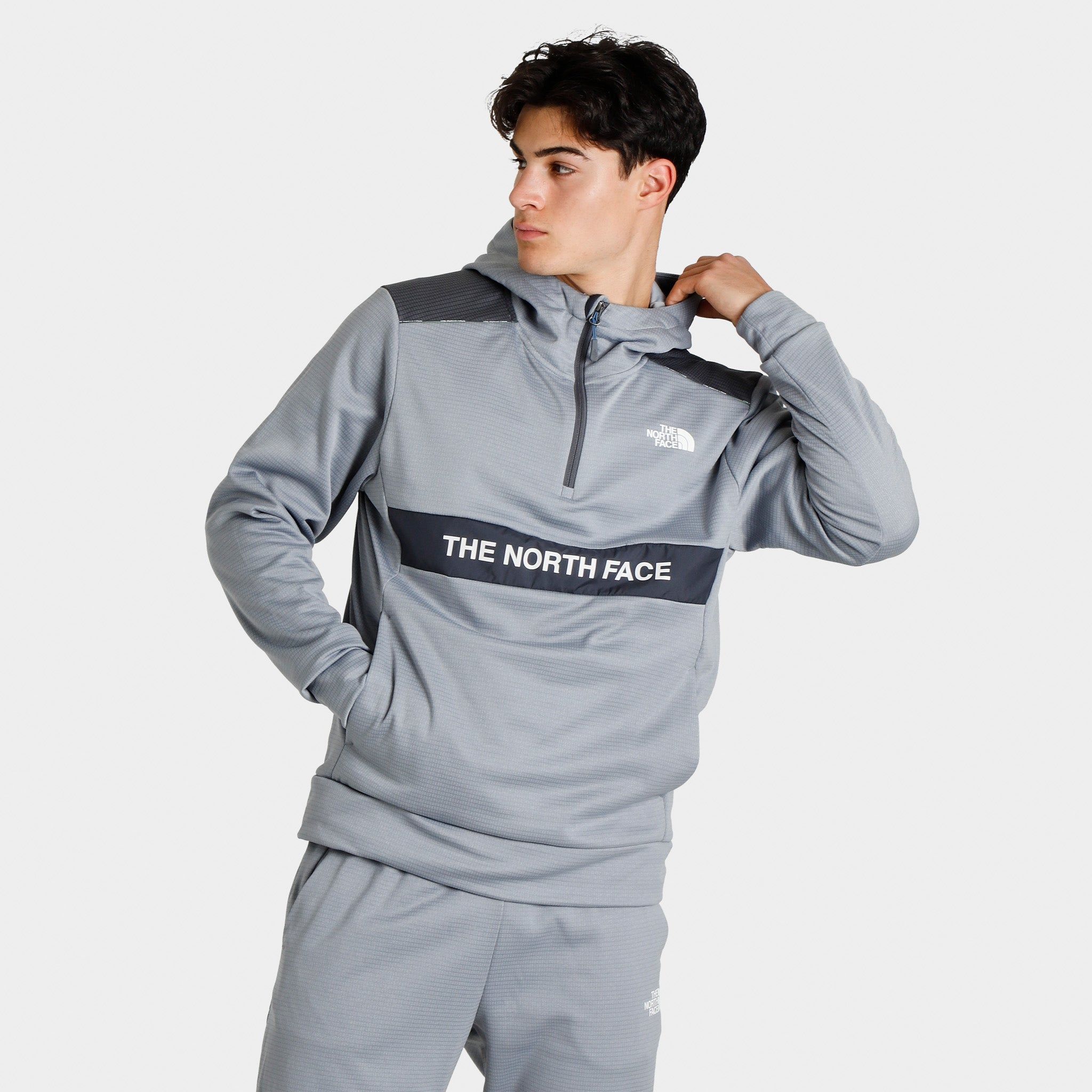 The North Face Ampere Quarter Zip Pullover Hoodie / Tradewinds Grey sold by JD Sports