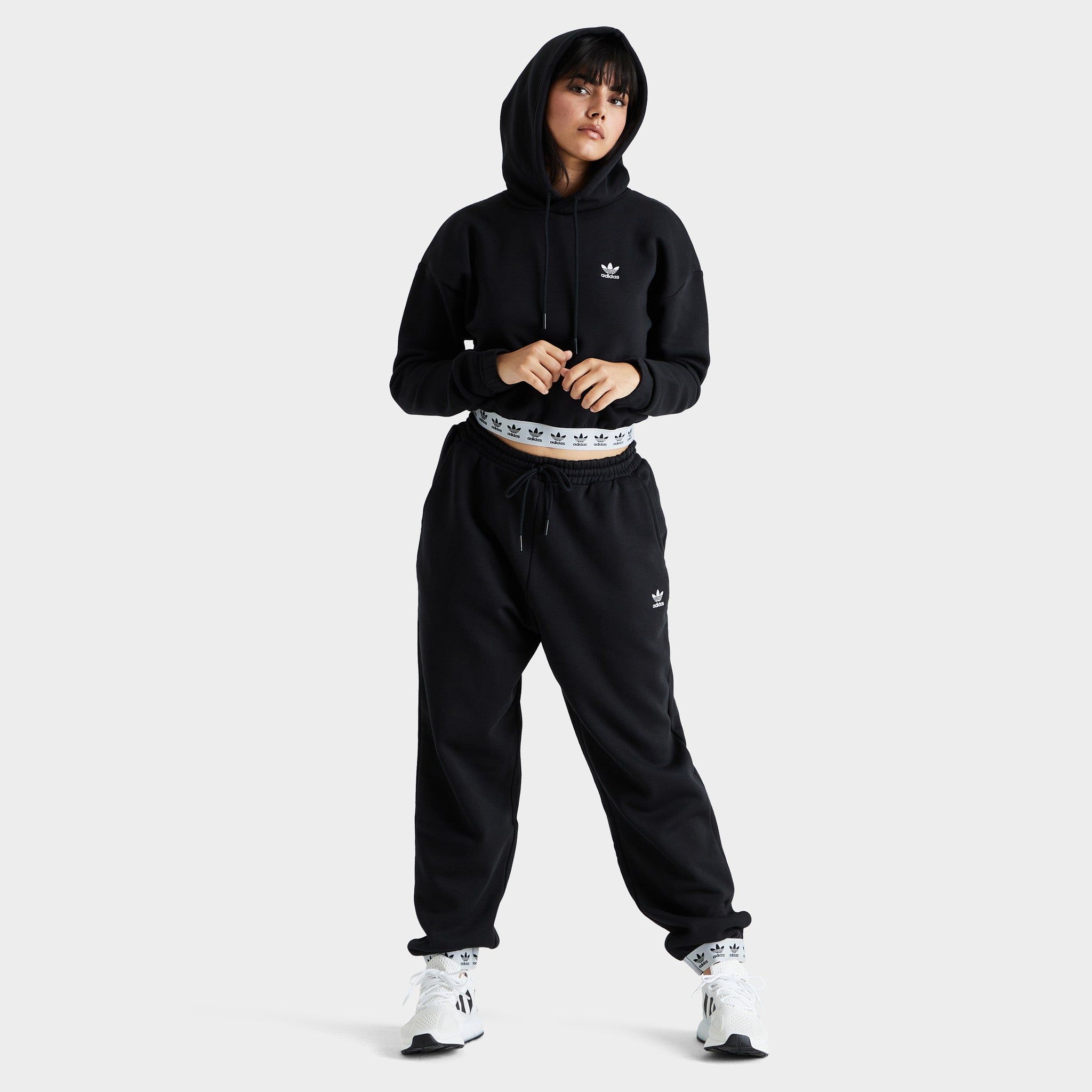 adidas Originals Women's Tape Cropped Hoodie Black / White sold by JD Sports product image thumbnail 5
