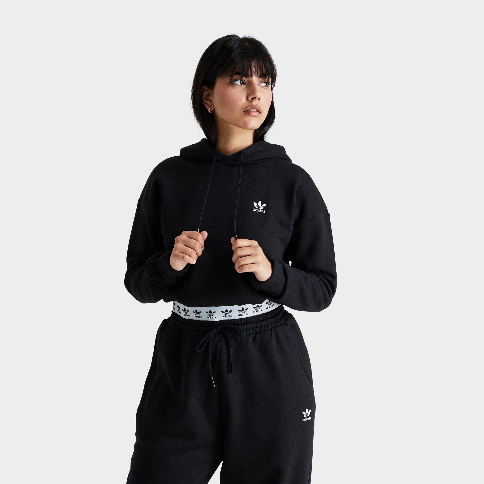 adidas Originals Women's Tape Cropped Hoodie Black / White sold by JD Sports product image thumbnail 3